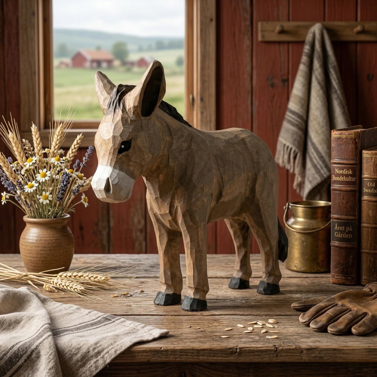 Hand-carved wooden horse figurine