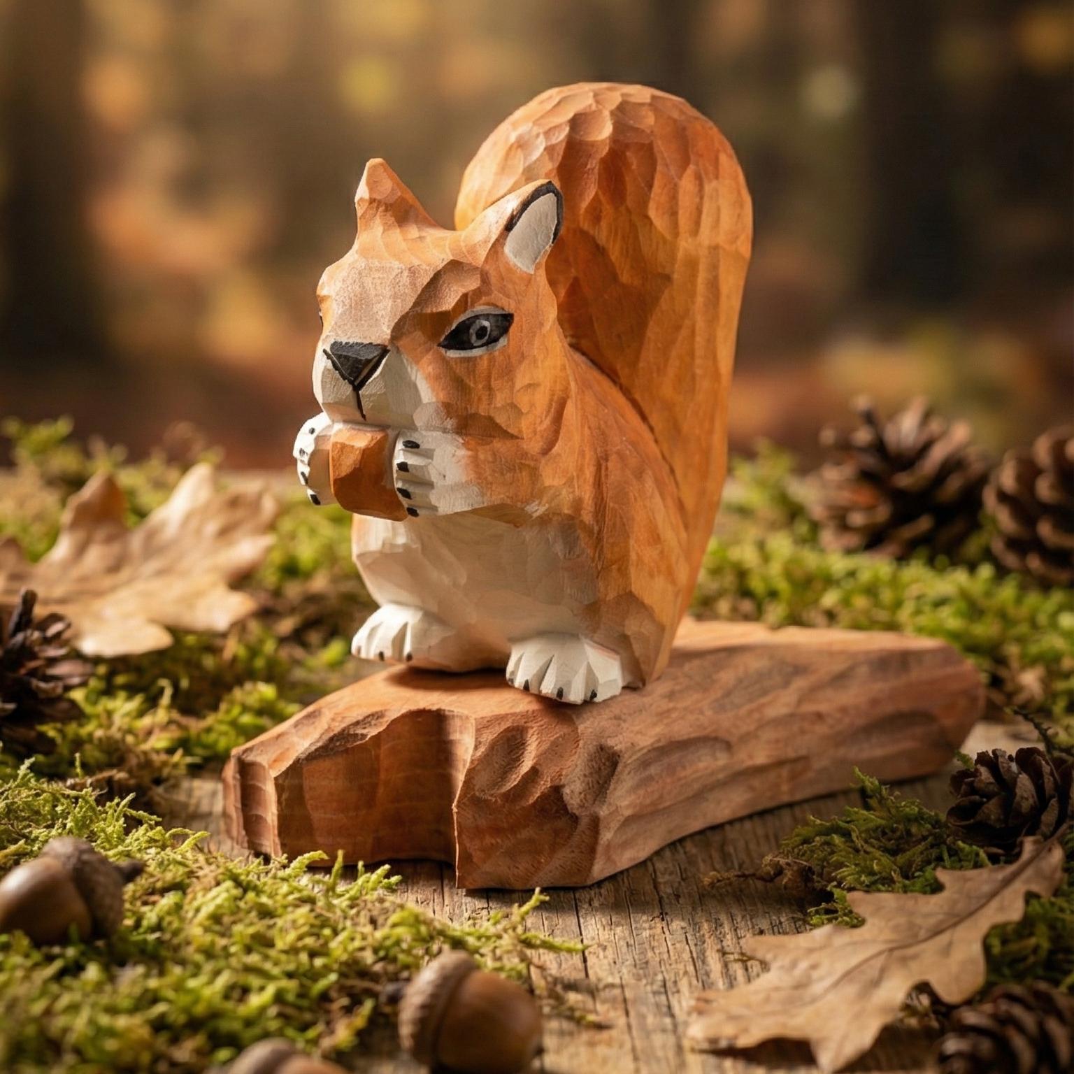 Hand-carved wooden bear with backpack