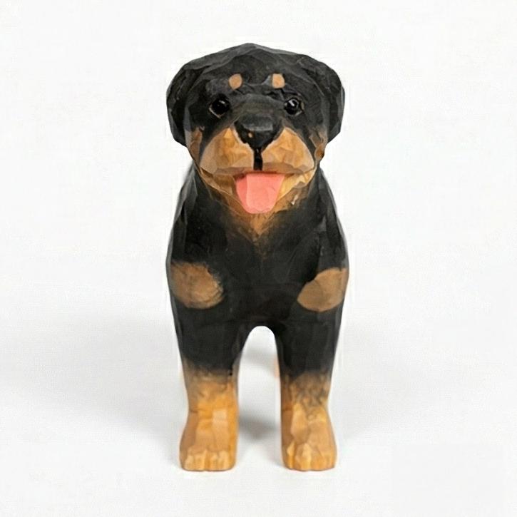Hand-Carved Wooden Rottweiler Figurine – Realistic Hand-Painted Dog Sculpture