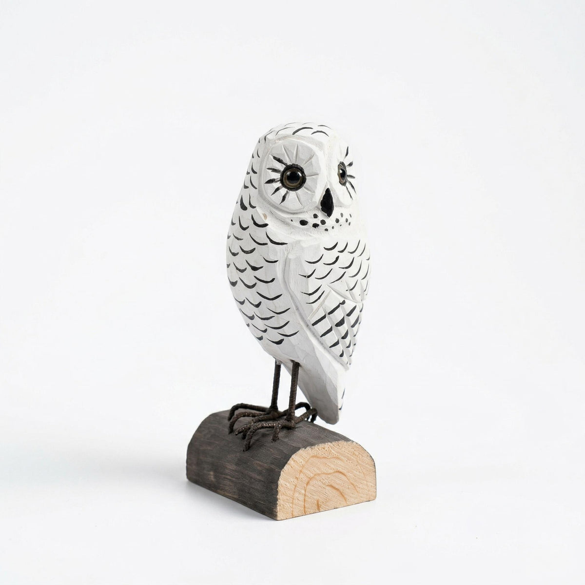 Hand Carved Wooden Snowy Owl Figurine, Rustic Woodland Bird Decor, Miniature Wood Animal Sculpture, Unique Gift for Bird Lovers Nature Fan