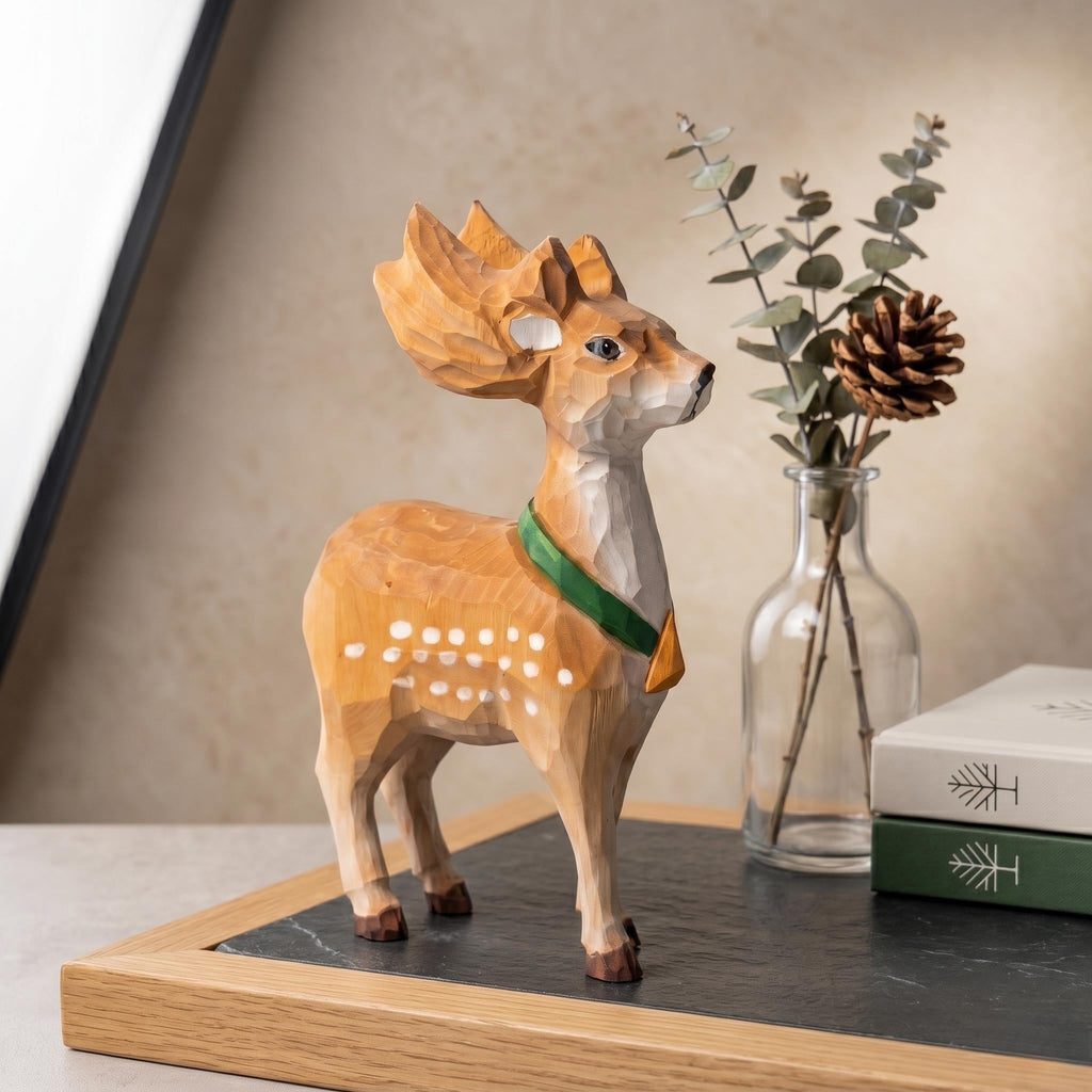 Whimsical Wooden Deer Figurine | Hand Carved Fawn Sculpture | Woodland Nursery Decor | Rustic Shelf Art | Unique Gift for Animal Lovers
