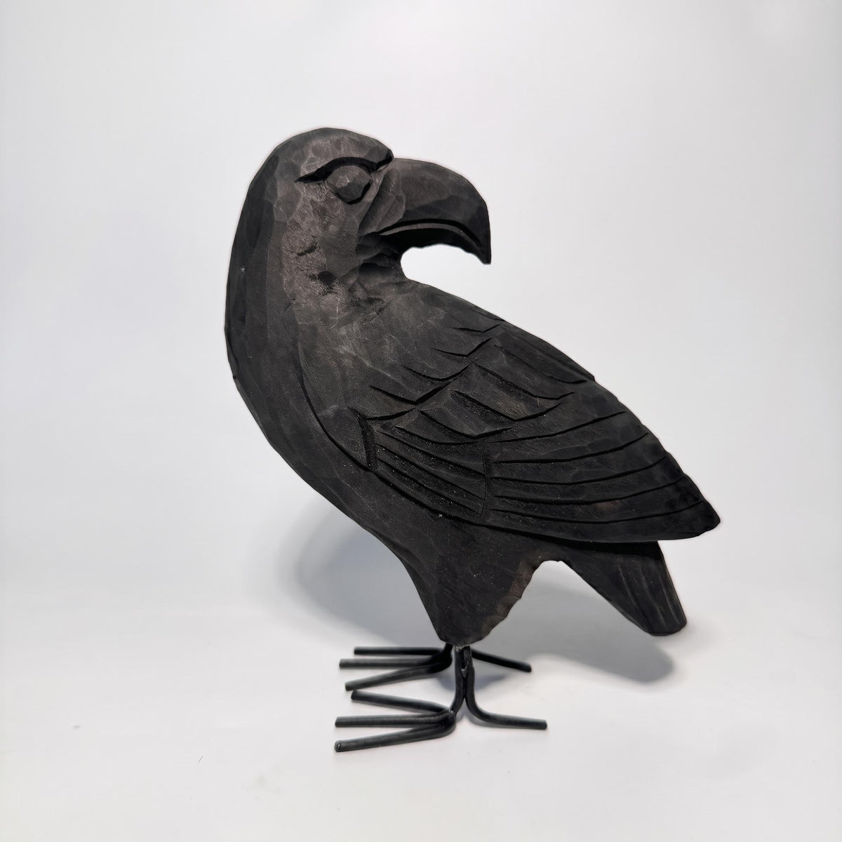 Hand Carved Black Raven Wooden Crow Figurine Rustic Bird Sculpture Gothic Home Decor Unique Wood Anniversary Gift for Nature Lover