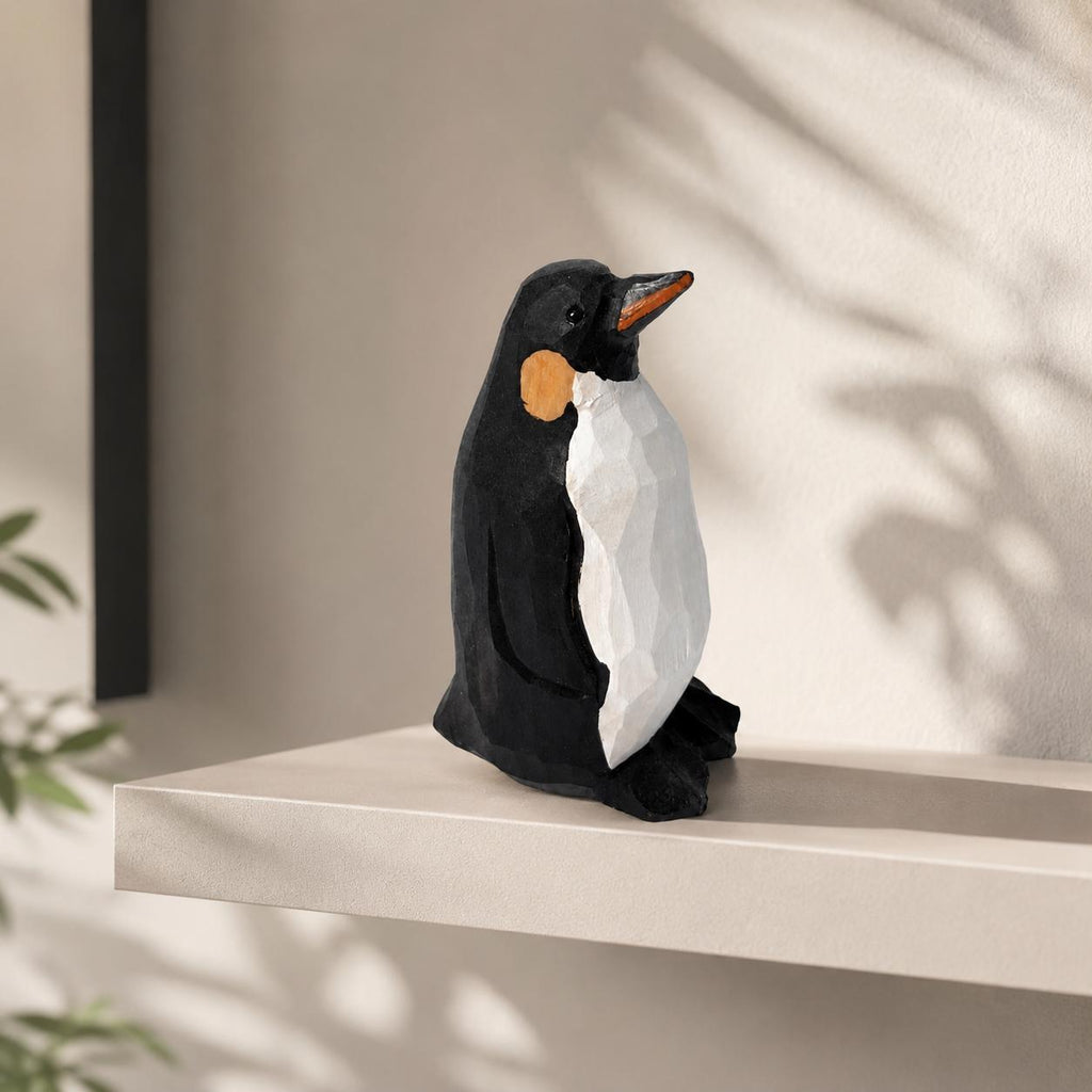 Whimsical Wooden Penguin Figurine Hand Carved Bird Decor Shelf Art Gift for Bird Lover