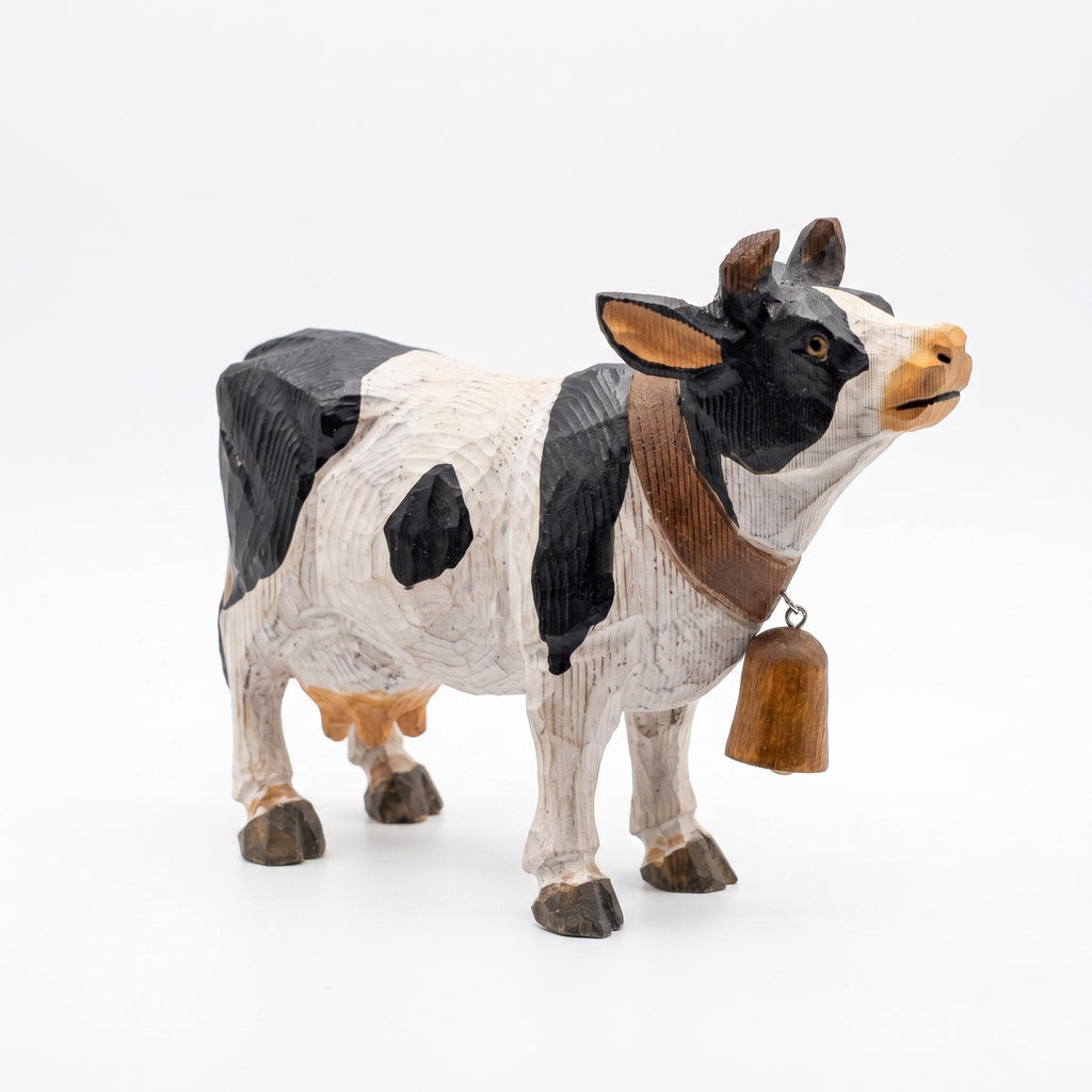 Rustic Wooden Cow Figurine Hand Carved Farmhouse Decor Farm Animal Statue Whimsical Decor Unique Gift for Cow Lover