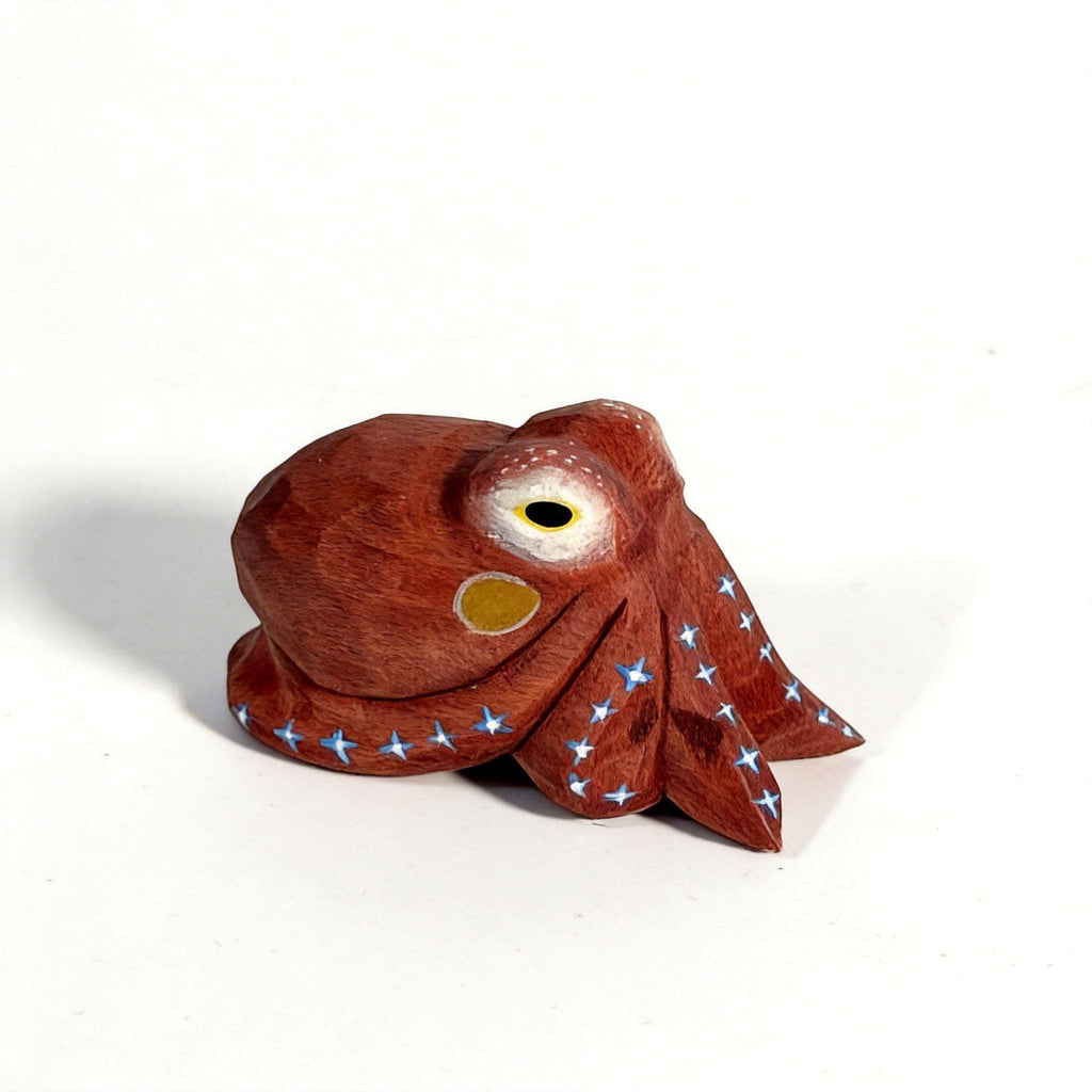 Whimsical Wooden Octopus Figurine, Hand Carved Nautical Decor, Cute Ocean Animal Desk Pet, Unique Marine Life Gift for Sea Lovers