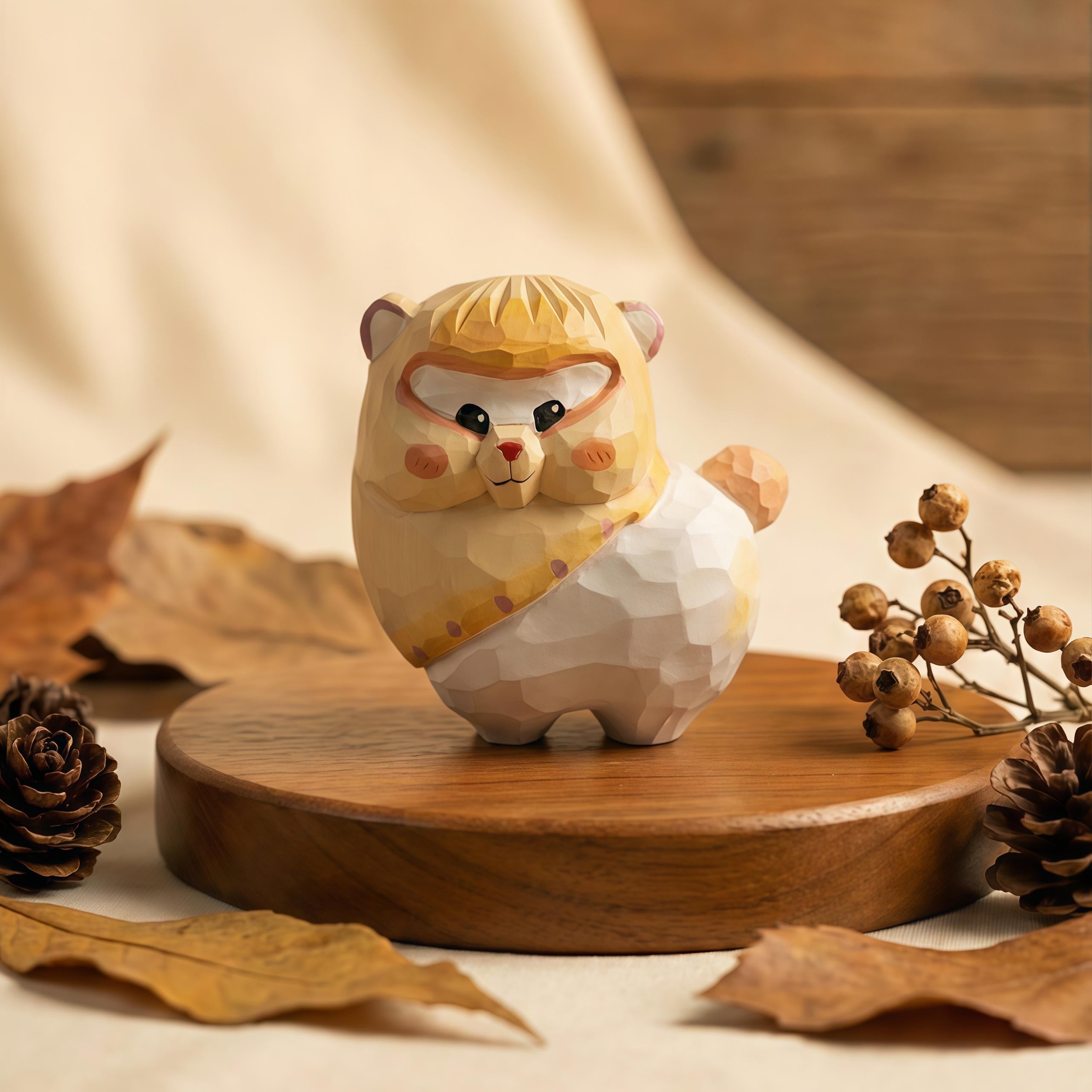 Chubby Wooden Alpaca Figurine, Hand Carved Llama Decor, Animal Statue, Whimsical Desk Accessory