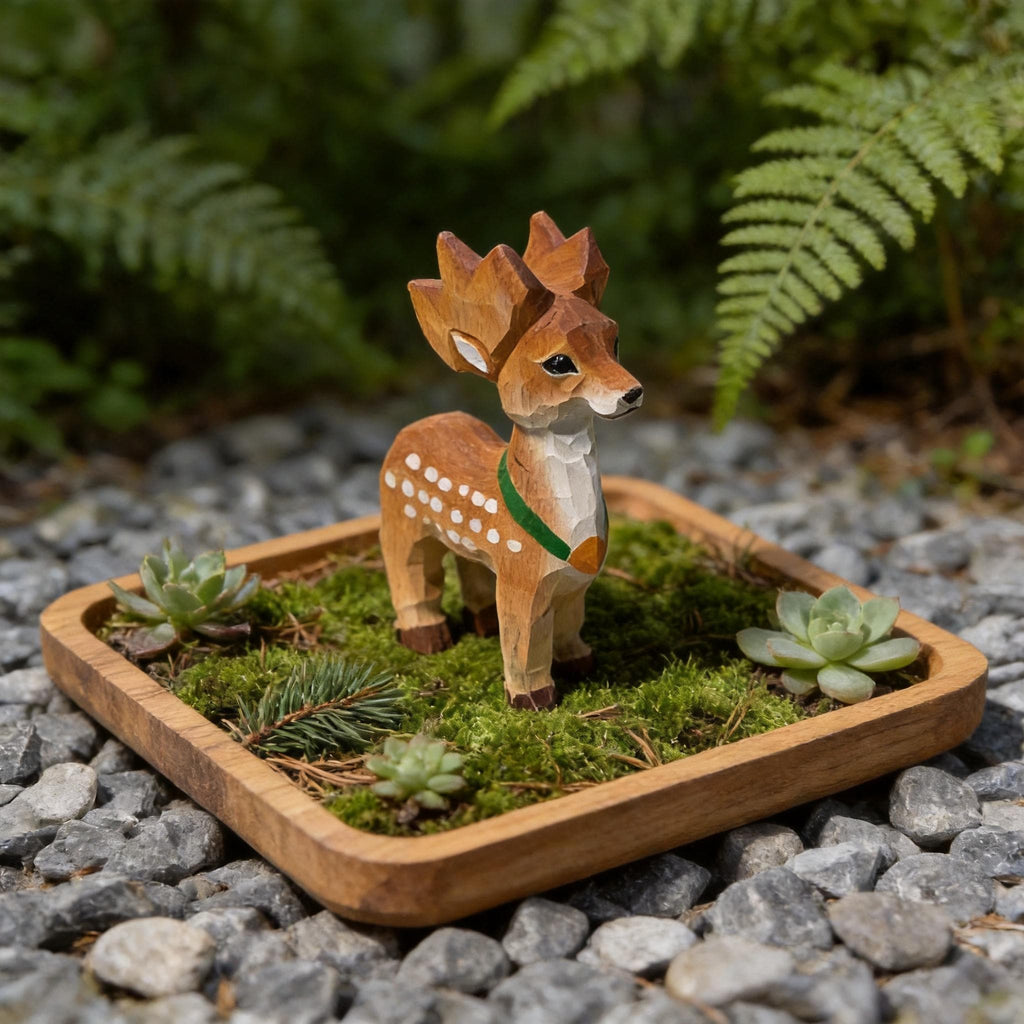 Whimsical Hand Carved Wooden Deer Miniature Woodland Animal Figurine Nursery Decor Gift for Nature Lover