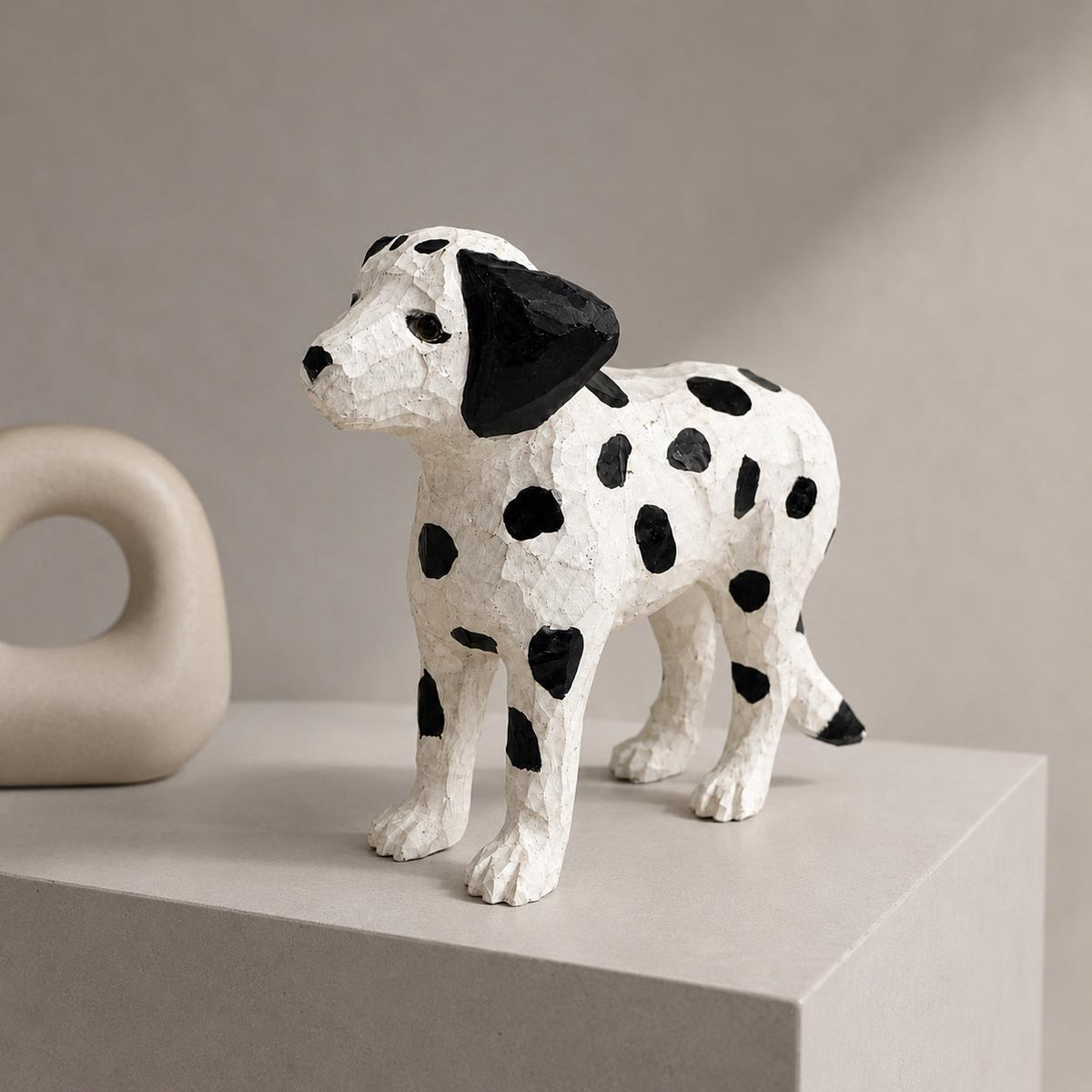Hand-Carved Wooden Dalmatian Figurine | Spotted Puppy Sculpture | Whimsical Dog Desk Decor | Unique Pet Lover Gift