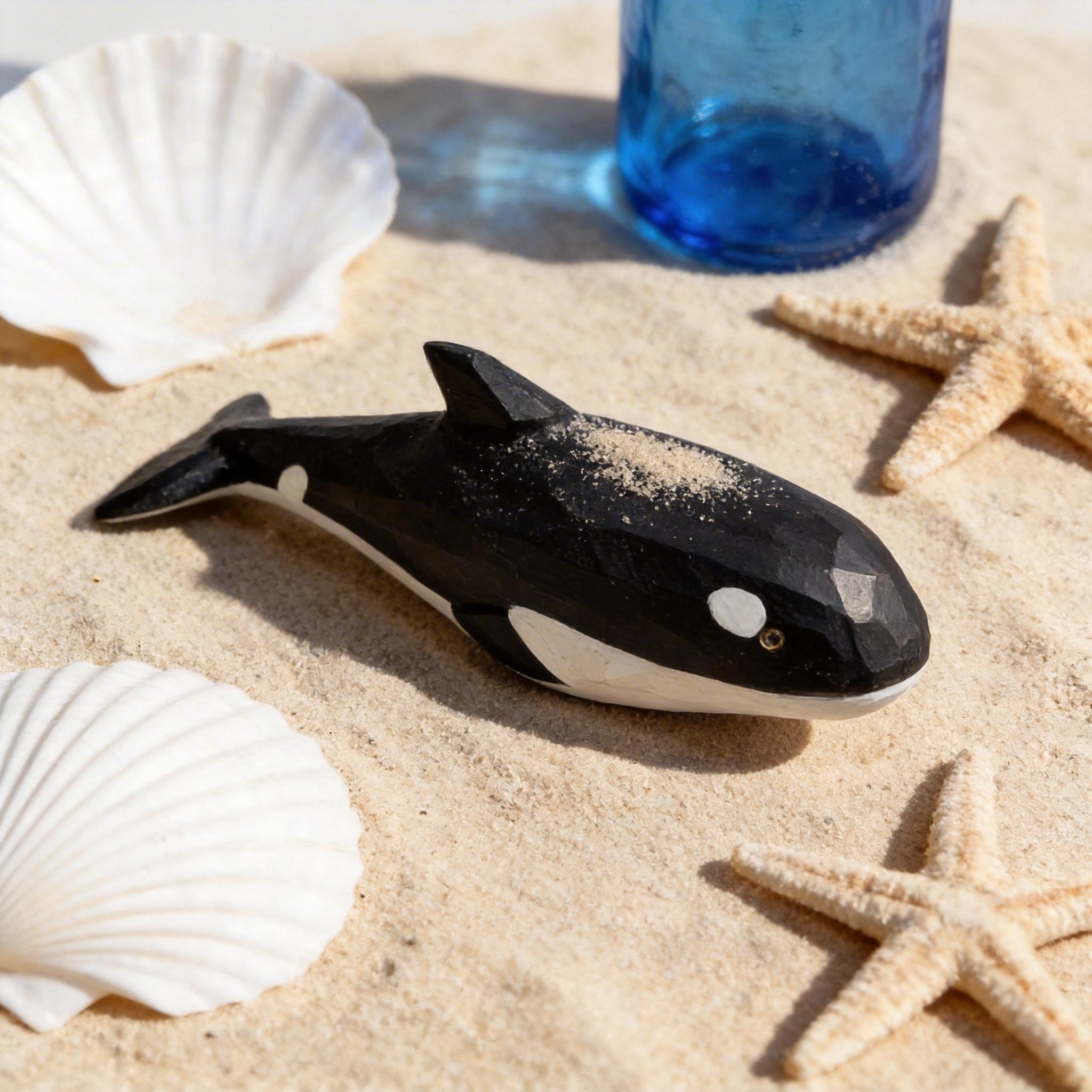 Hand-Carved Wooden Orca Figurine | Rustic Killer Whale Sculpture | Coastal Nursery Art | Nautical Decor | Unique Gift for Ocean Lover