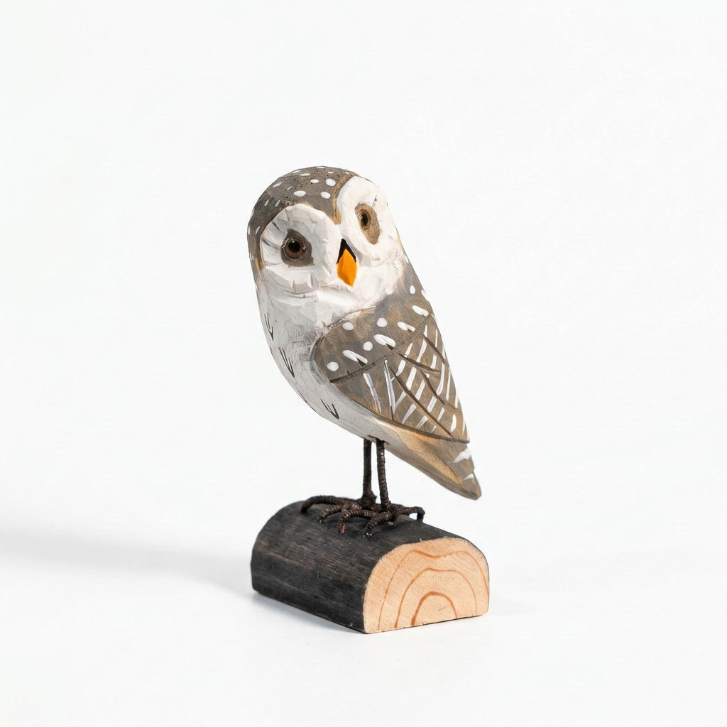 Hand-Carved Wooden Owl Figurine | Rustic Log Woodland Bird Shelf Decor