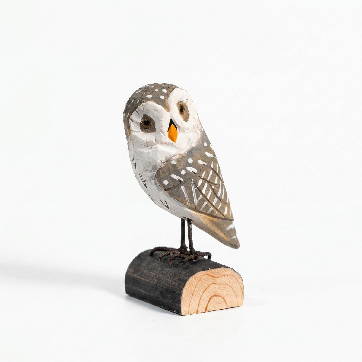 Hand-Carved Wooden Owl Figurine | Rustic Log Woodland Bird Shelf Decor