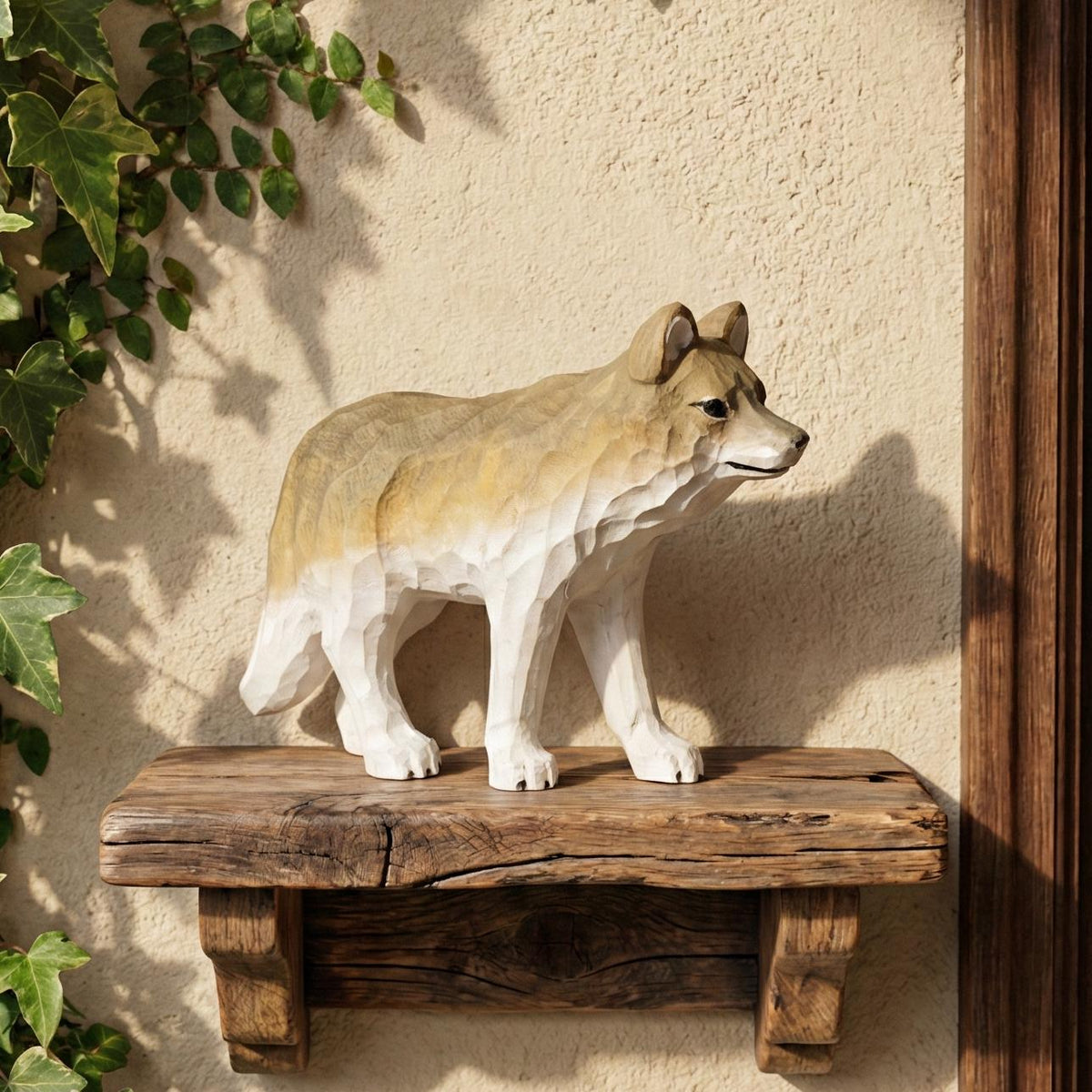 Hand Carved Wooden Coyote Figurine, Rustic Woodland Animal Decor, Whittled Wolf Statue, Desk Pet, Nature Lover Gift