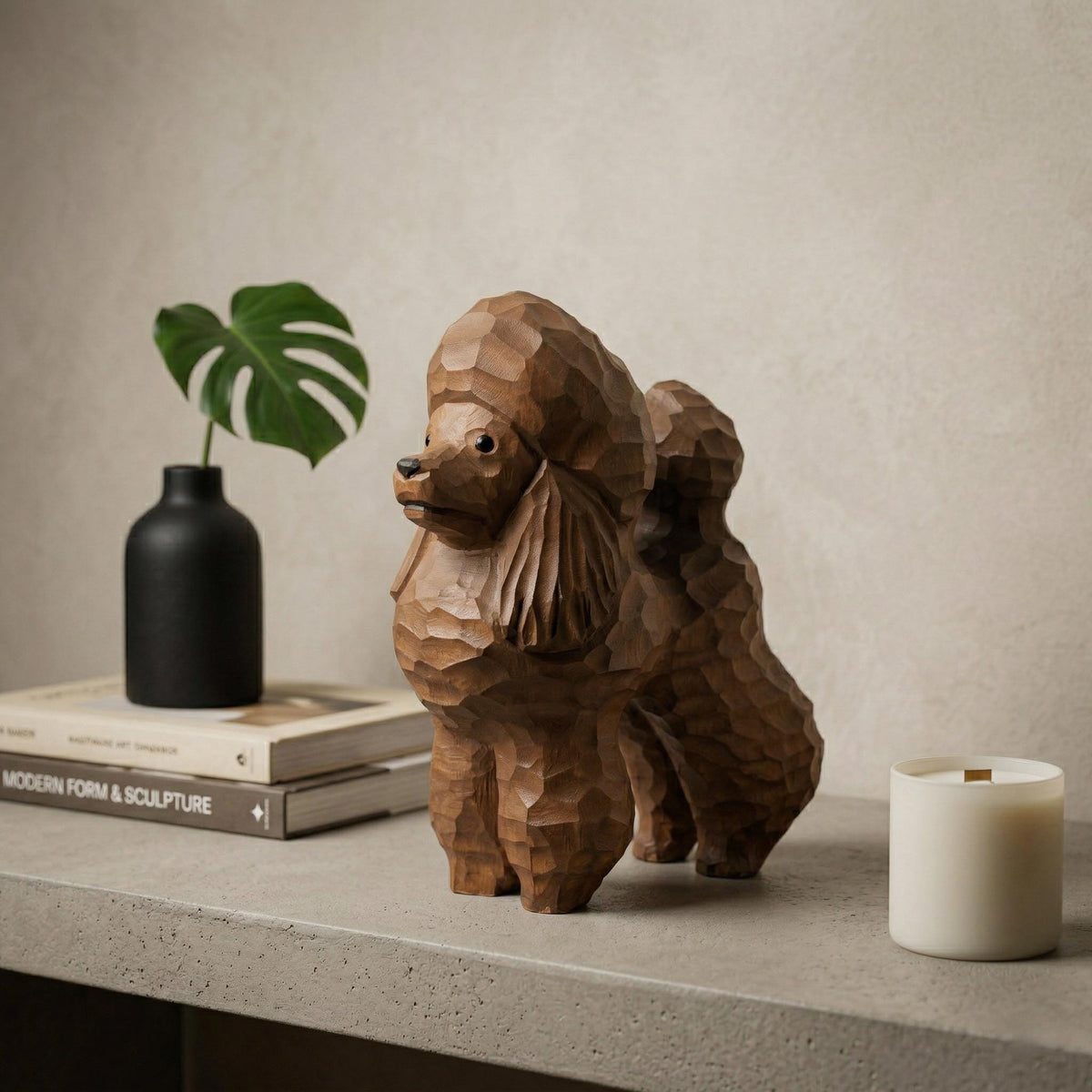 Whimsical Wooden Poodle Figurine Hand Carved Dog Statue Pet Memorial Art Shelf Decor Unique Gift for Dog Lover Dog Mom Gift