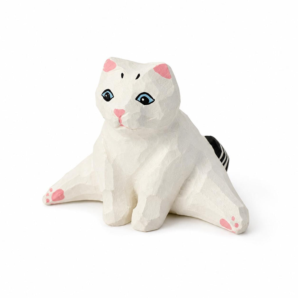 Whimsical White Cat Wood Carving Funny Sploot Kitty Figurine Cat Lover Gift