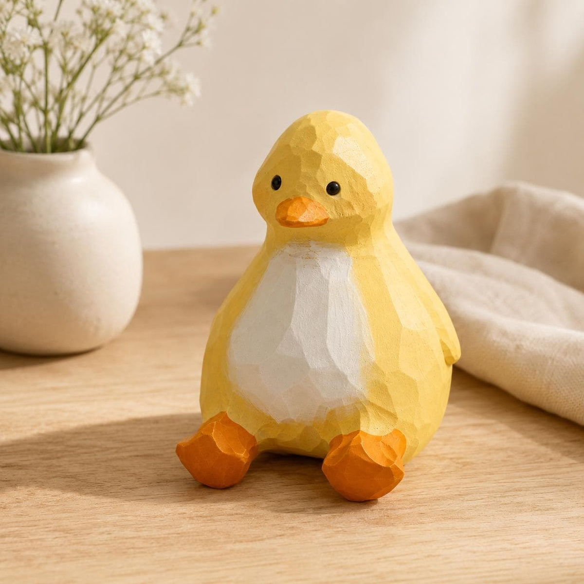 Whimsical Wooden Duckling Figurine Hand Carved Bird Nursery Decor Cute Animal Desk Pet Unique Baby Shower Gift