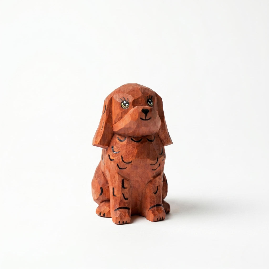 Whimsical Wooden Puppy Figurine – Hand Carved Spaniel Dog Statue – Rustic Shelf Decor & Pet Lover Gift Idea