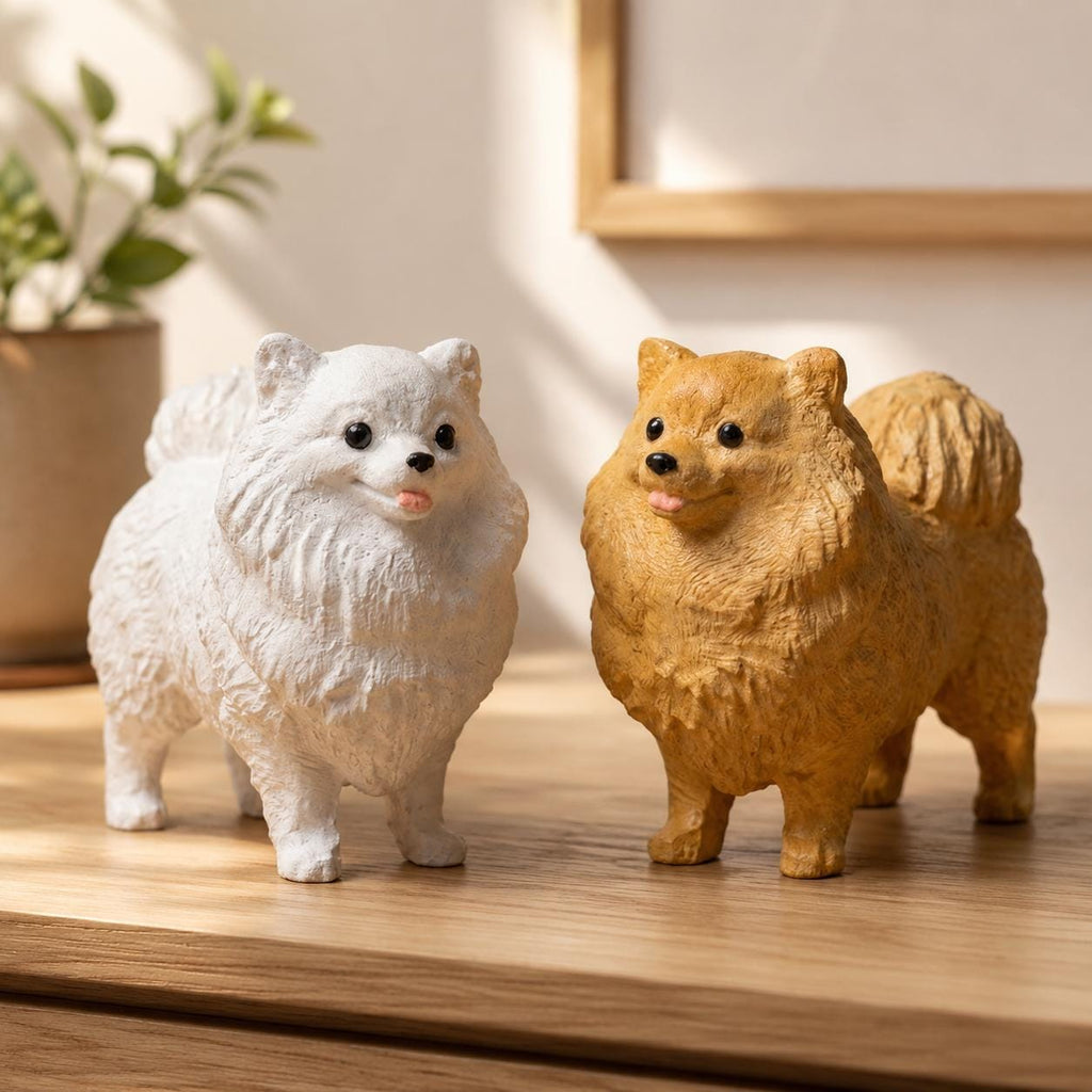 Fluffy Pomeranian Wood Carving, Cute Dog Figurine, Pet Memorial Gift, Wooden Puppy Statue, Desk Decor for Dog Lovers