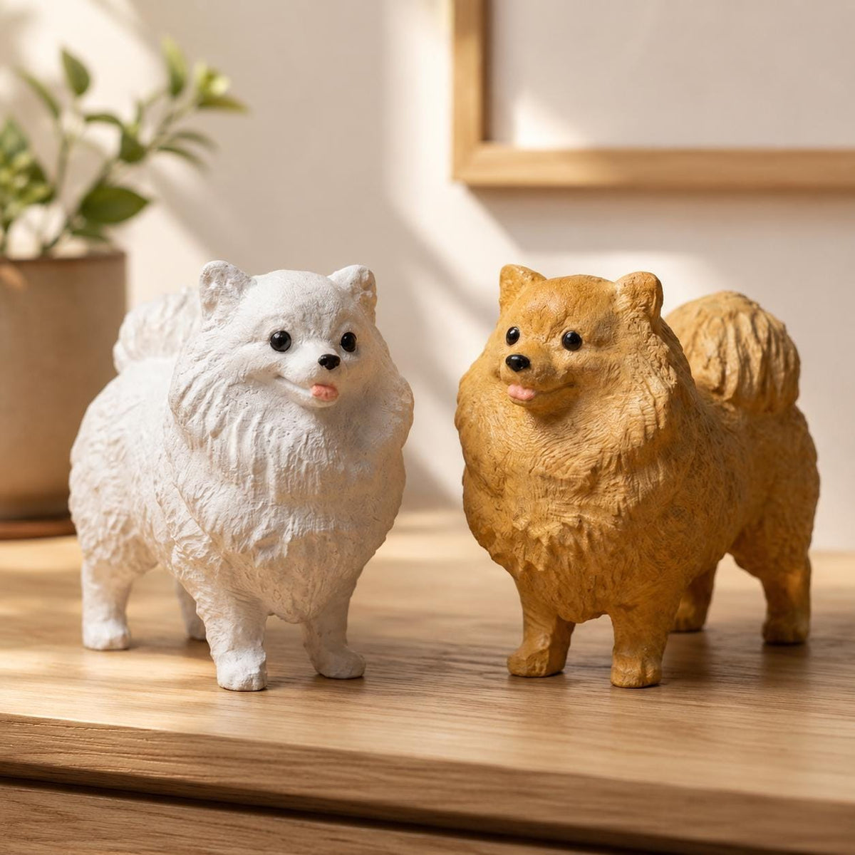 Fluffy Pomeranian Wood Carving, Cute Dog Figurine, Pet Memorial Gift, Wooden Puppy Statue, Desk Decor for Dog Lovers