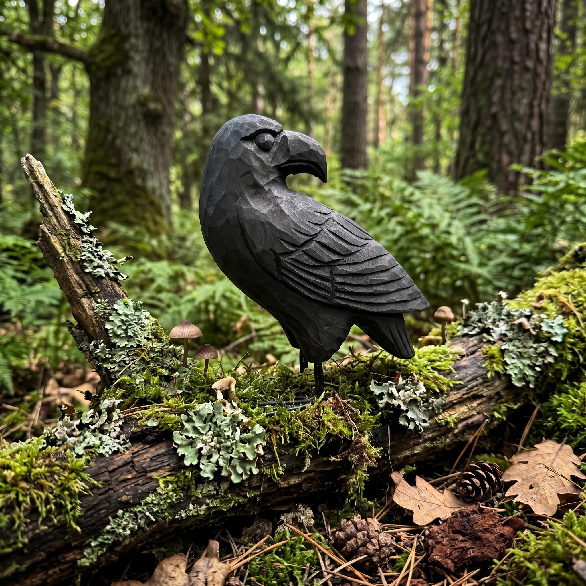 Hand Carved Black Raven Wooden Crow Figurine Rustic Bird Sculpture Gothic Home Decor Unique Wood Anniversary Gift for Nature Lover