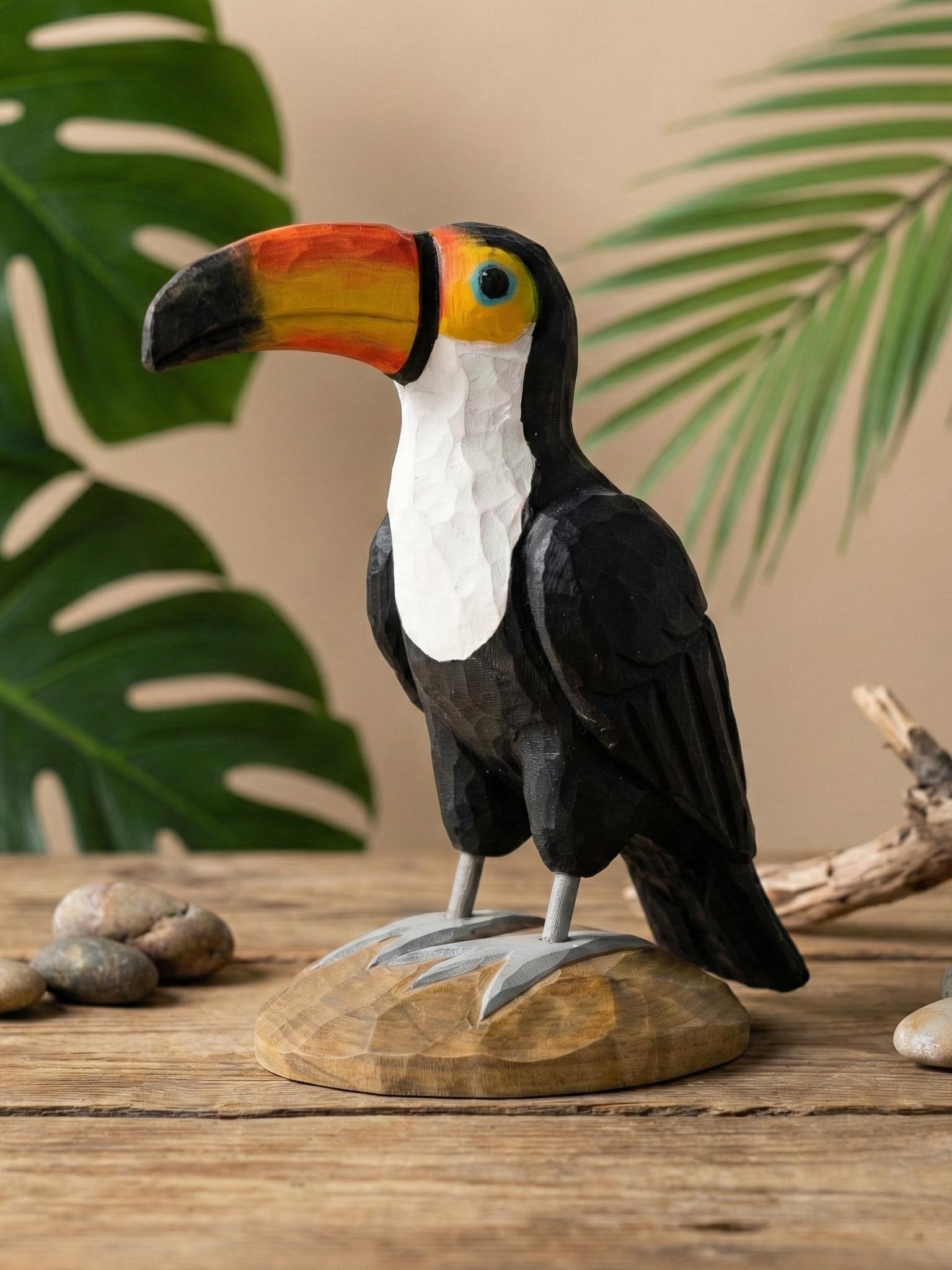Handmade Wooden Toucan Statue, Tropical Bird Figurine, Colorful Jungle Decor, Bird Watcher Gift, Tiki Bar Accent