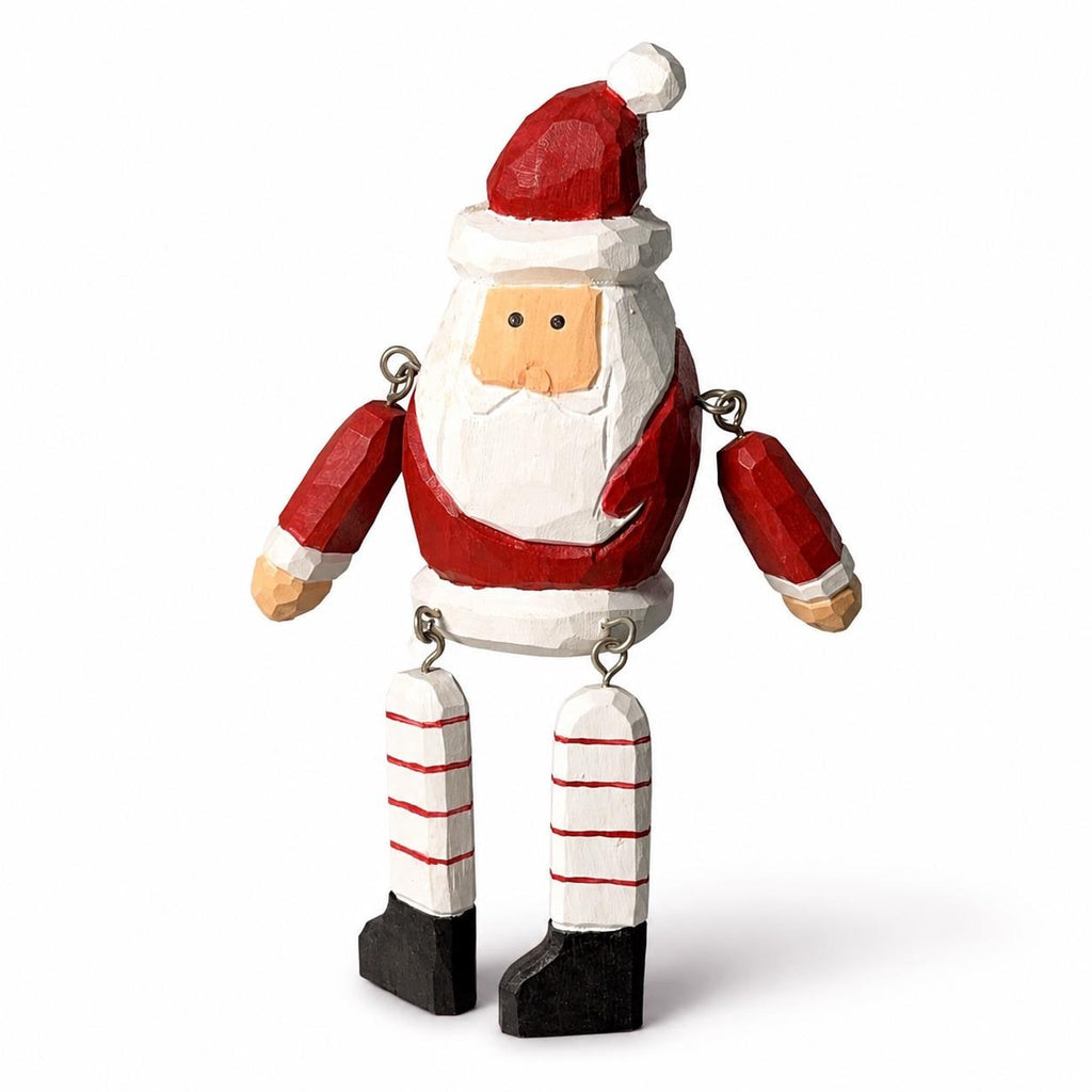 Whimsical Wooden Christmas Shelf Sitter Santa Snowman Figurine Hand Carved Winter Decor Secret Santa Gift
