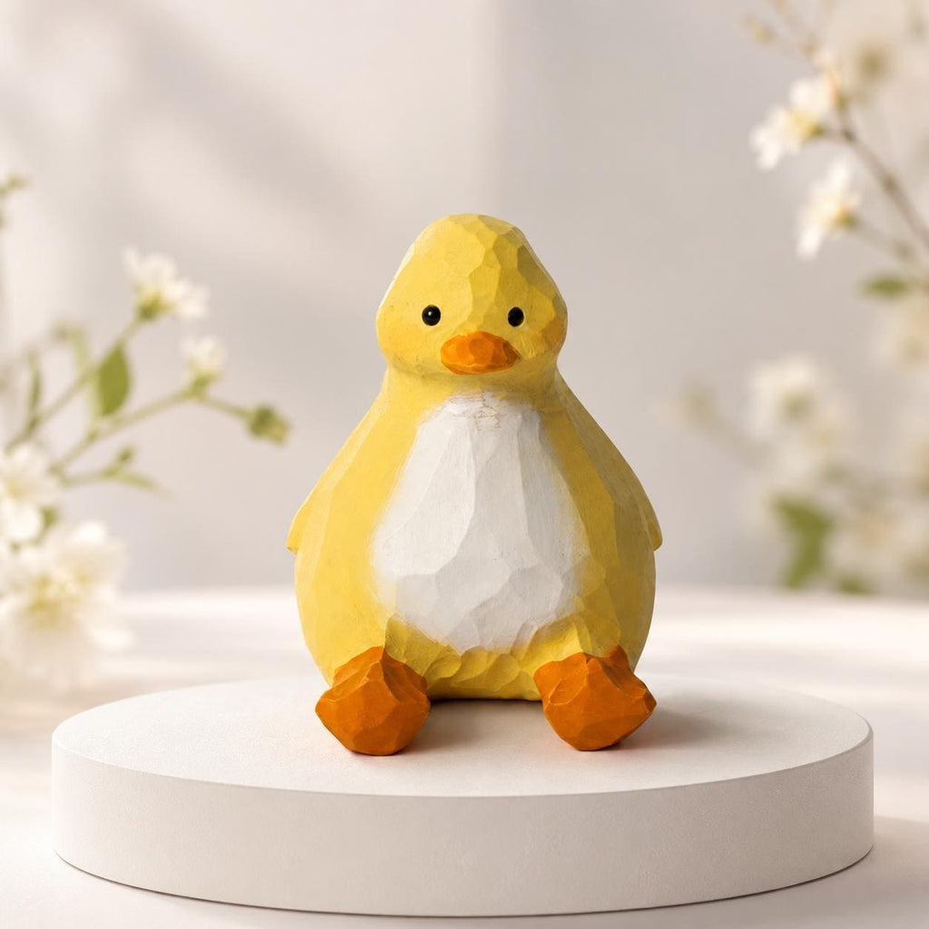 Whimsical Wooden Duckling Figurine Hand Carved Bird Nursery Decor Cute Animal Desk Pet Unique Baby Shower Gift