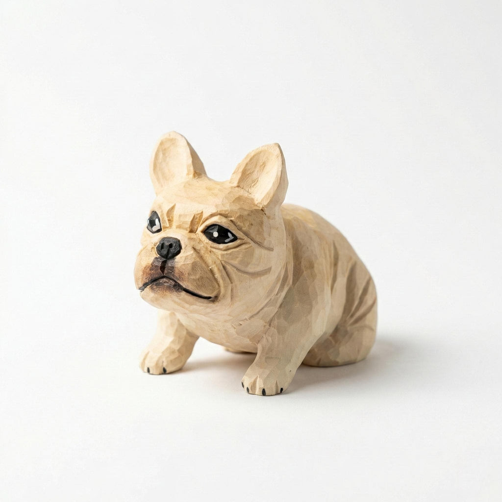 Whimsical Wooden French Bulldog Figurine Hand-Carved Dog Statue Rustic Shelf Decor Unique Pet Memorial Gift for Frenchie Lovers