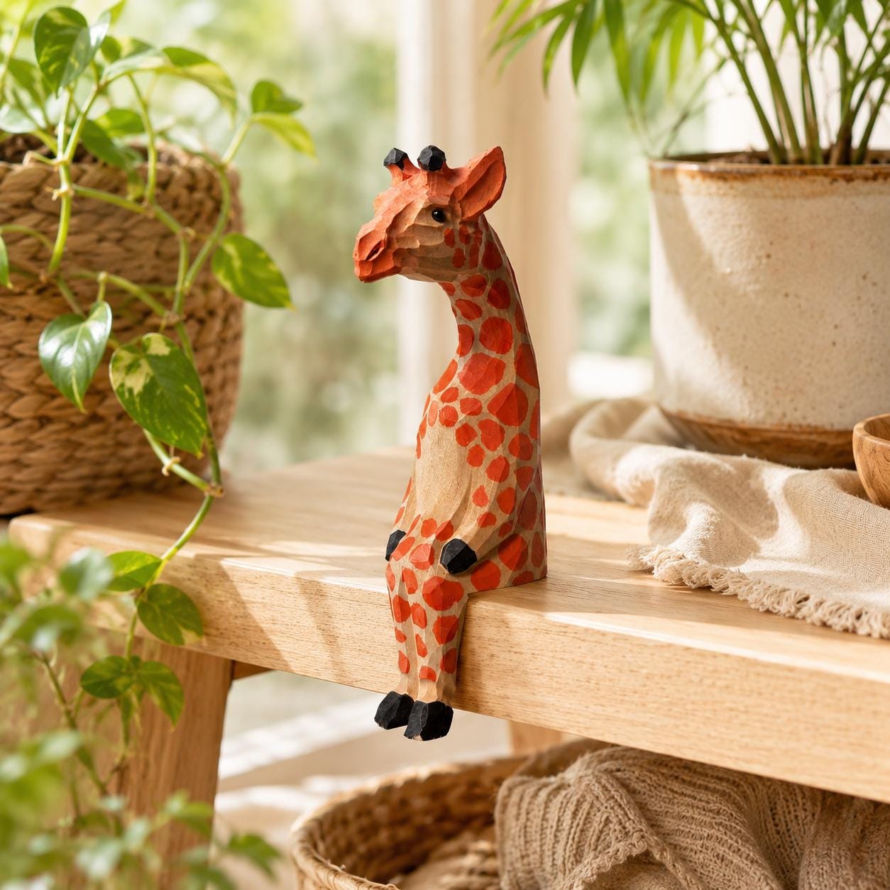 Whimsical Sitting Giraffe Wooden Shelf Sitter Handmade Safari Animal Decor Nursery Art Unique Gift for Animal Lovers
