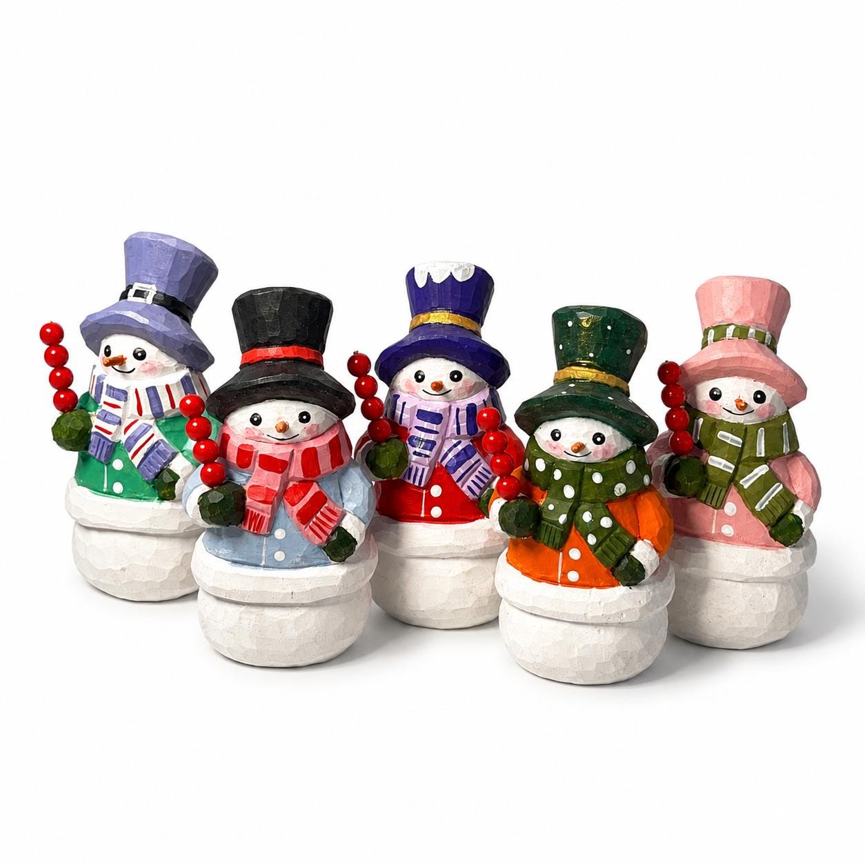 Whimsical Wooden Snowman Figurine | Hand Carved Winter Decor | Rustic Christmas Ornament | Tanghulu Snowman | Cozy Holiday Gift for Her