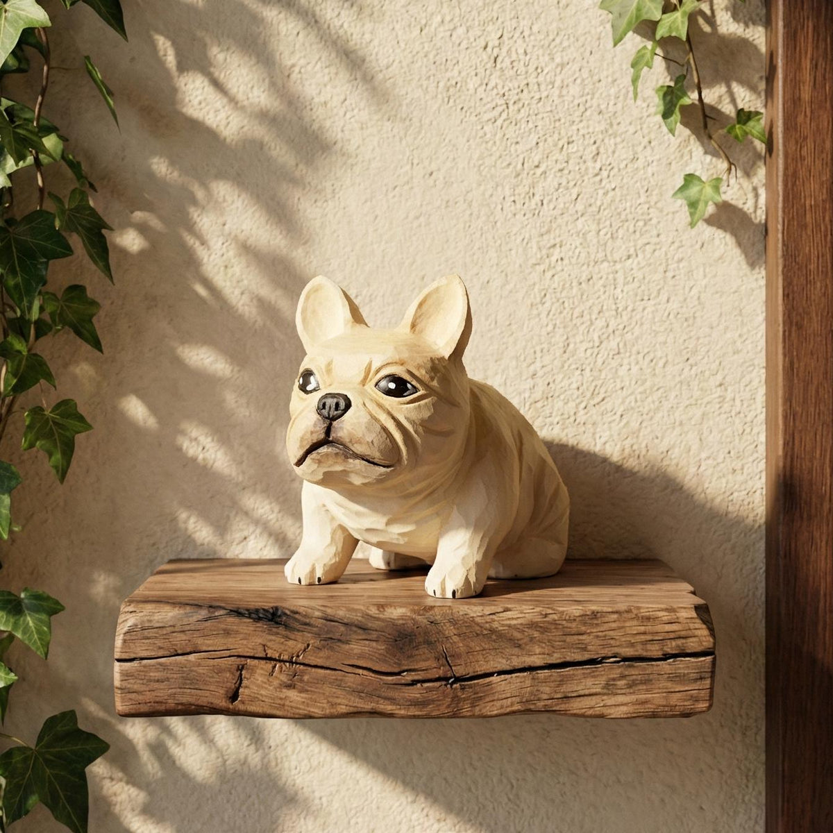 Whimsical Wooden French Bulldog Figurine Hand-Carved Dog Statue Rustic Shelf Decor Unique Pet Memorial Gift for Frenchie Lovers