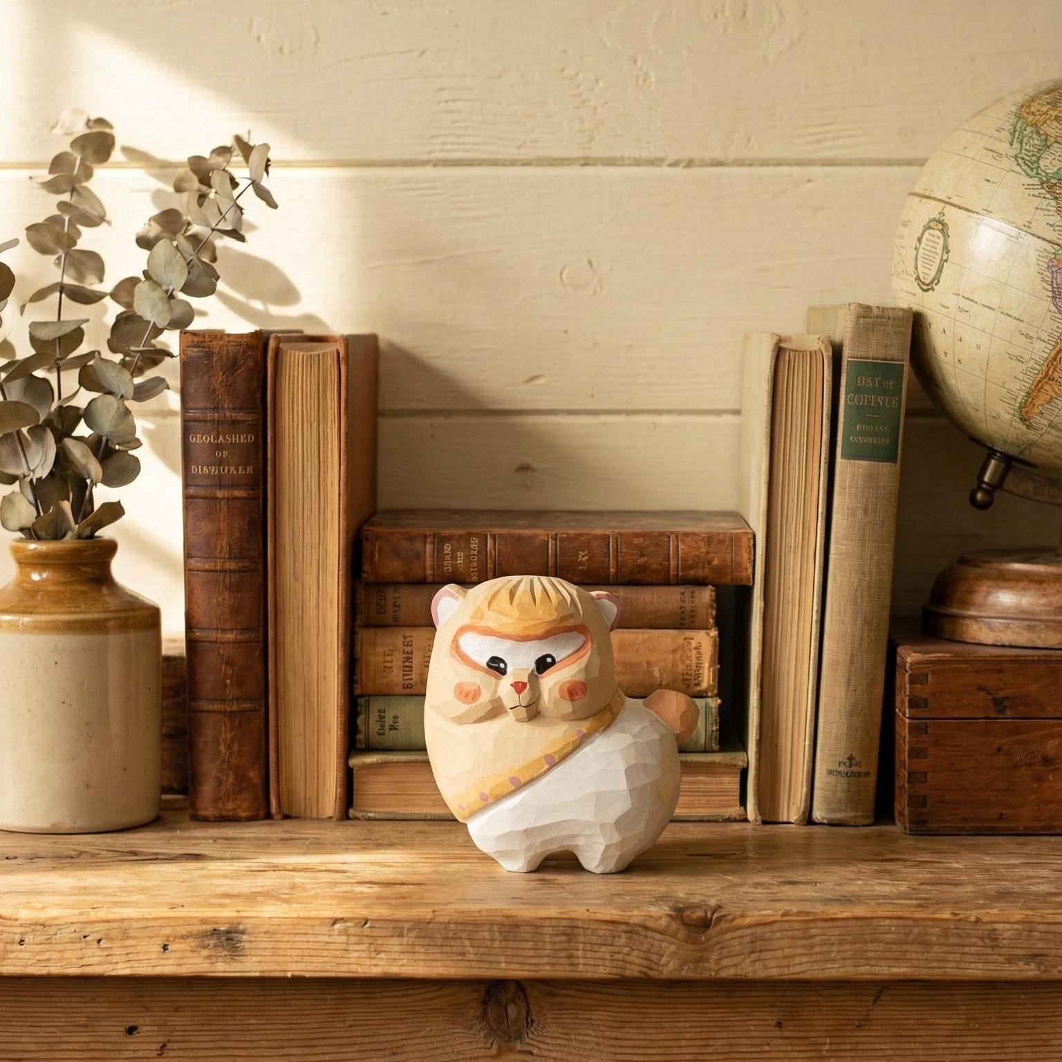 Chubby Wooden Alpaca Figurine, Hand Carved Llama Decor, Animal Statue, Whimsical Desk Accessory