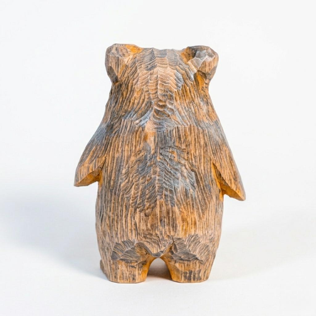 Whimsical Hand Carved Wooden Bear Figurine, Cute Grizzly Bear Statue, Rustic Forest Animal Decor, Unique Wood Anniversary Gift, Nursery Art
