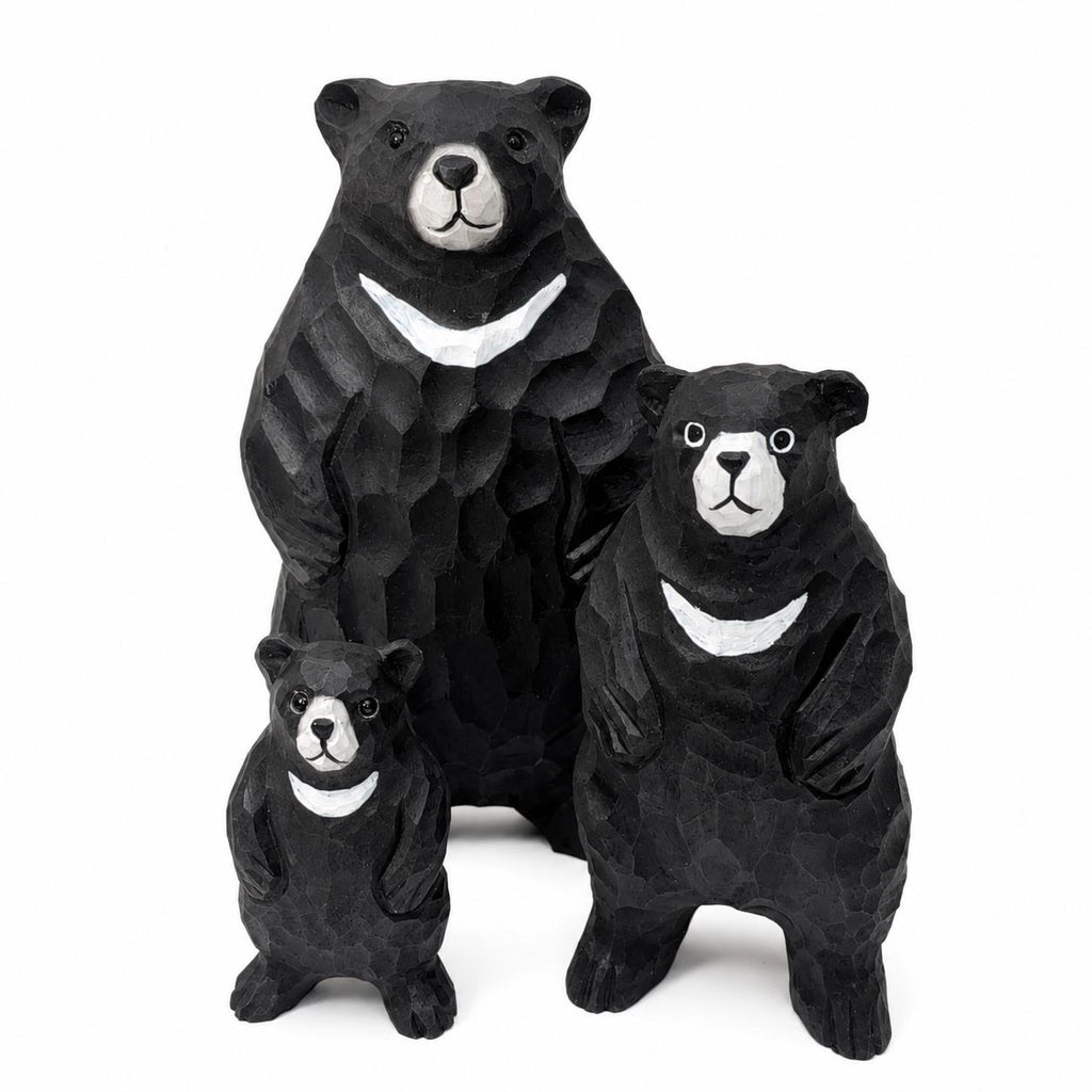 Hand Carved Wood Black Bear Family Set Rustic Woodland Nursery Decor New Mom Gift