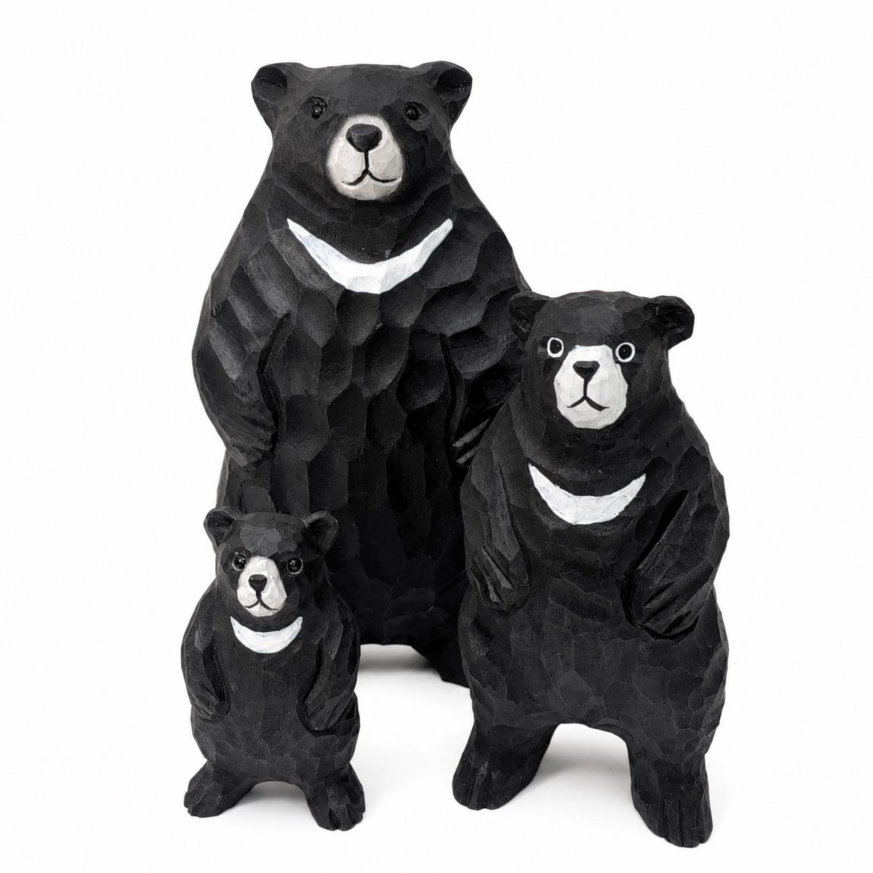 Hand Carved Wood Black Bear Family Set Rustic Woodland Nursery Decor New Mom Gift