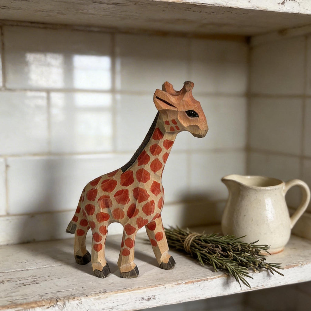 Hand-Carved Wooden Giraffe Figurine | Safari Nursery Decor, Artisan Animal Sculpture