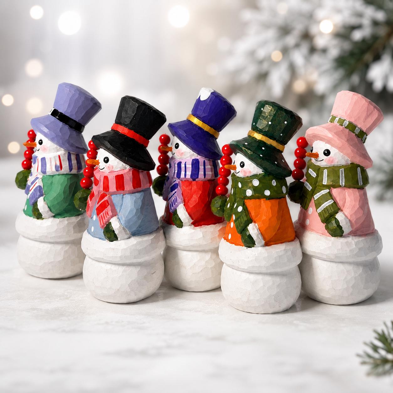 Whimsical Wooden Snowman Figurine | Hand Carved Winter Decor | Rustic Christmas Ornament | Tanghulu Snowman | Cozy Holiday Gift for Her