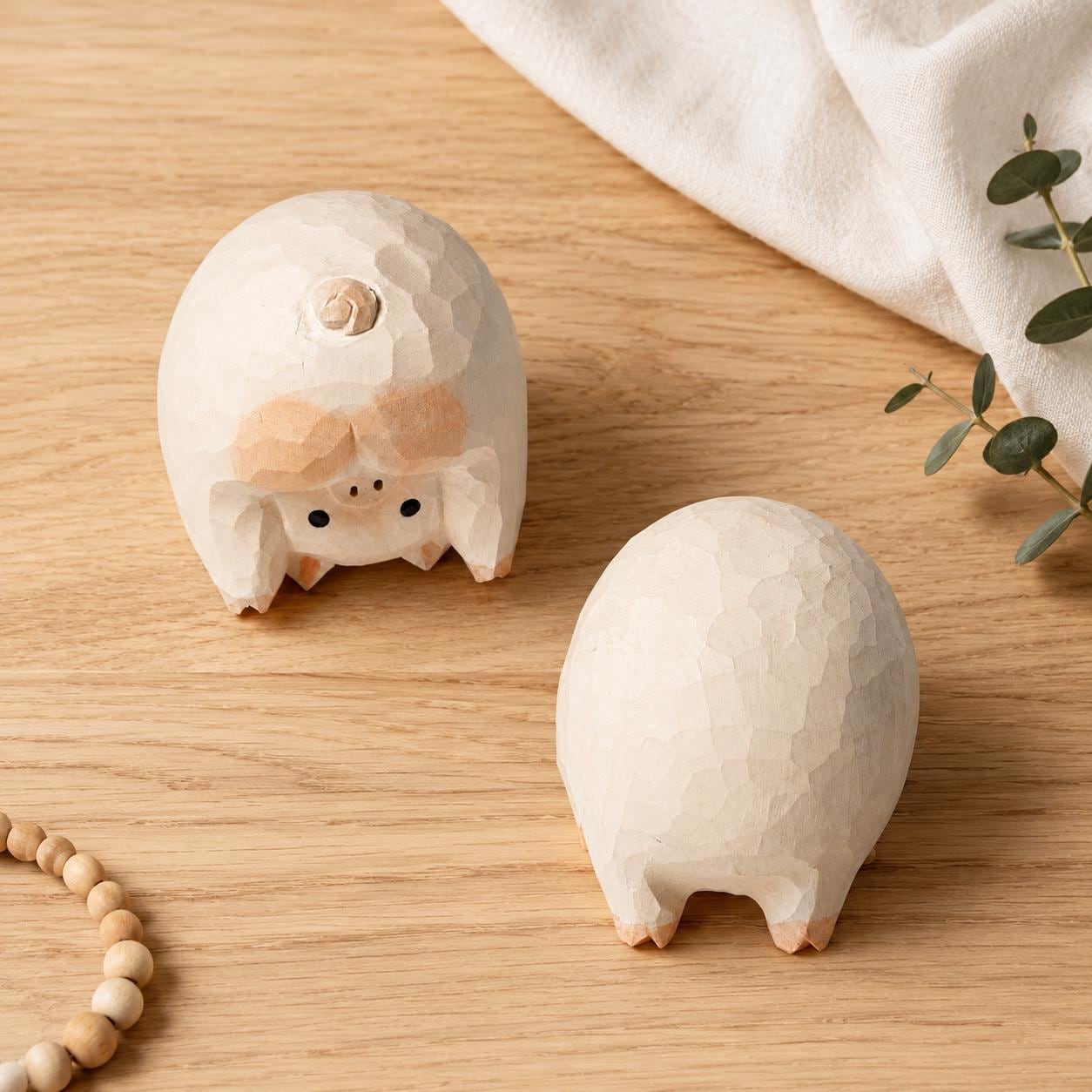 Whimsical Wooden Pig Figurine Hand Carved Animal Rustic Farmhouse Decor Cute Desk Accessory Gift for Pig Lover