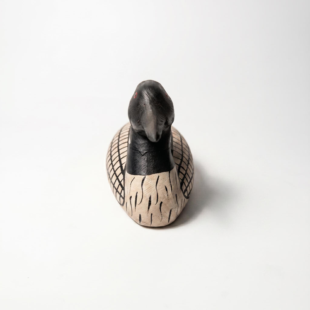 Hand-Carved Wooden Loon Figurine, Rustic Lake House Decor, Black and White Bird Art, Cabin Core Accent, Unique Gift for Bird Lovers