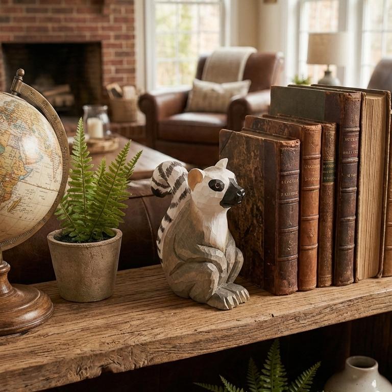 Whimsical Ring-Tailed Lemur Wood Carving | Handmade Wooden Animal Figurine | Safari Nursery Decor | Unique Wildlife Lover Gift