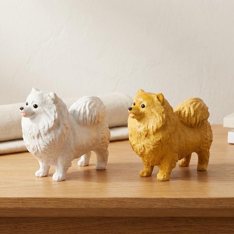 Fluffy Pomeranian Wood Carving, Cute Dog Figurine, Pet Memorial Gift, Wooden Puppy Statue, Desk Decor for Dog Lovers