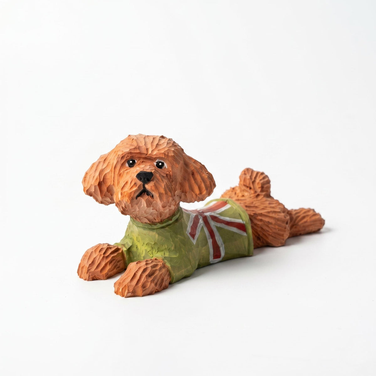 Hand Carved Wooden Poodle Figurine, Whimsical Dog in Green Sweater, Rustic Pet Memorial Art, Unique Gift for Dog Lovers & Pet Moms