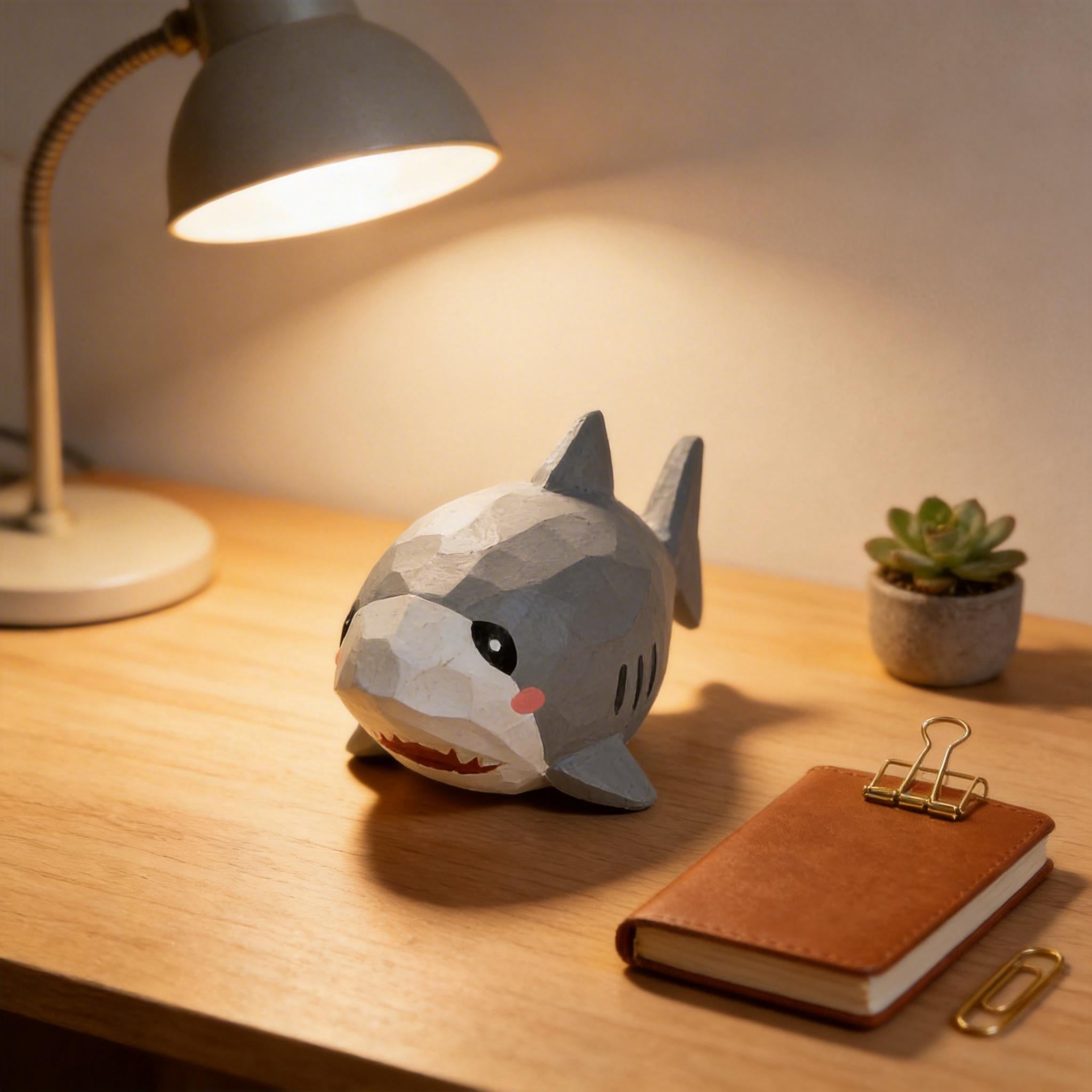 Whimsical Hand Carved Wooden Shark Figurine Cute Nautical Decor Coastal Nursery Art Handmade Wooden Animal Ocean Lover Gift
