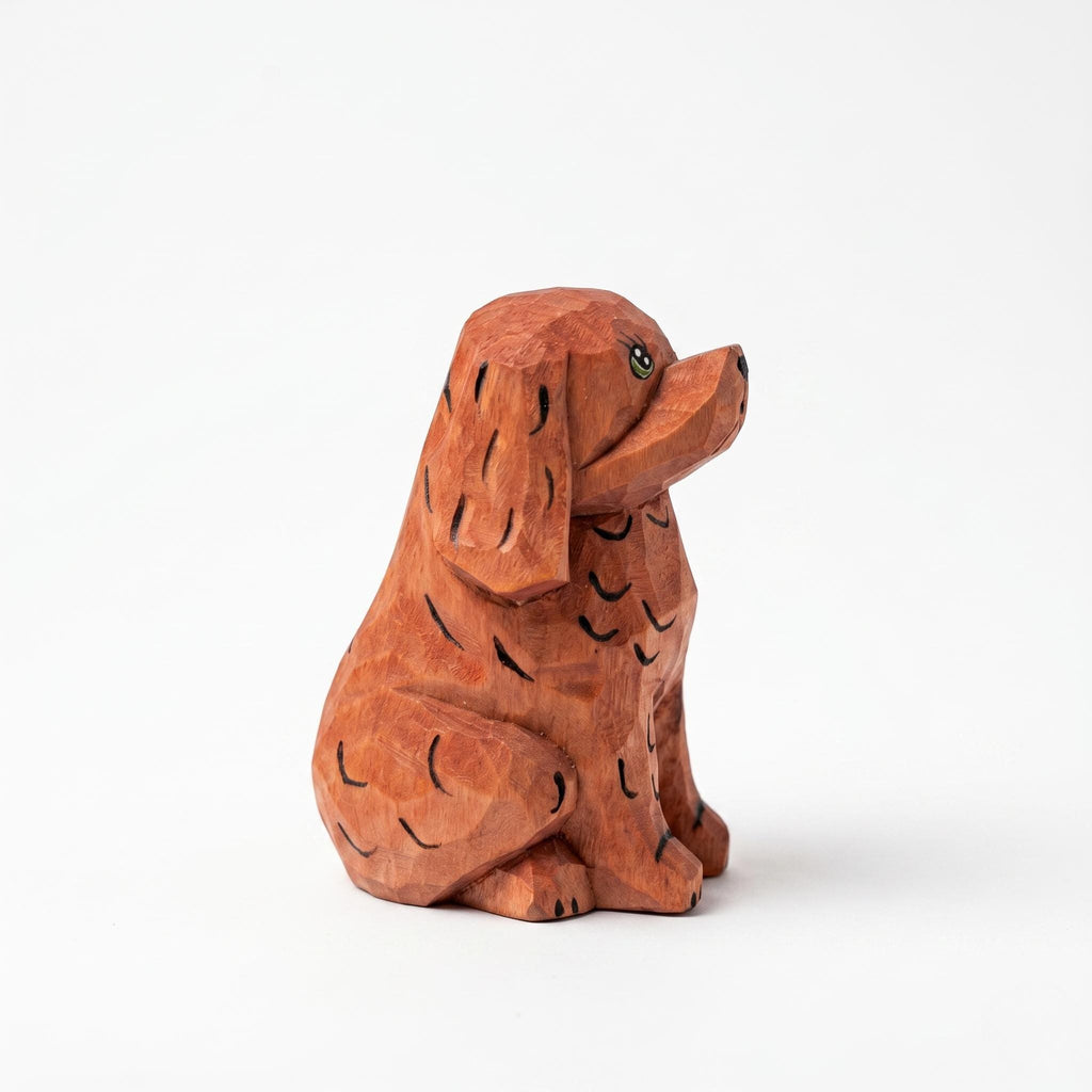 Whimsical Wooden Puppy Figurine – Hand Carved Spaniel Dog Statue – Rustic Shelf Decor & Pet Lover Gift Idea