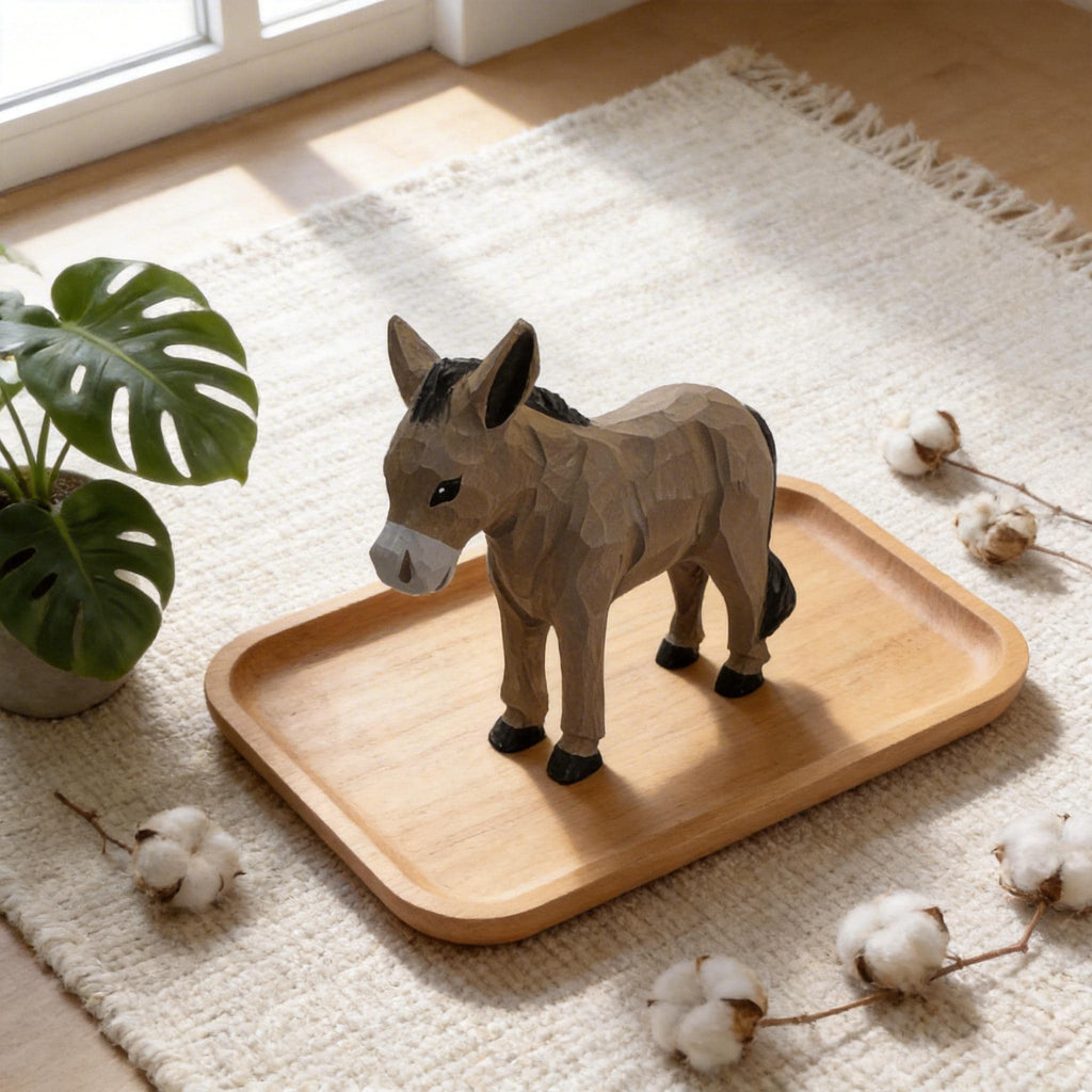 Whimsical Hand Carved Wooden Donkey Figurine, Rustic Farmhouse Decor, Miniature Wood Animal Sculpture, Unique Gift for Animal Lovers
