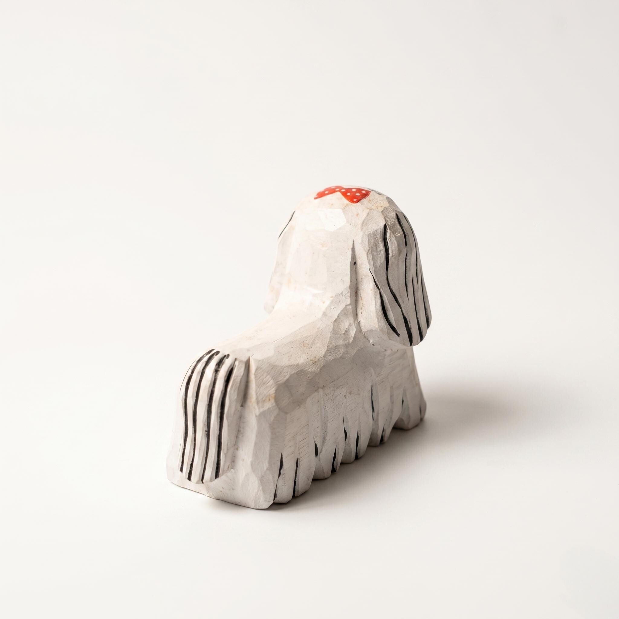 Whimsical Hand-Carved Wooden Dog Figurine White Maltese Shih Tzu Statue Rustic Pet Decor Unique Dog Lover Gift Handmade Animal Art