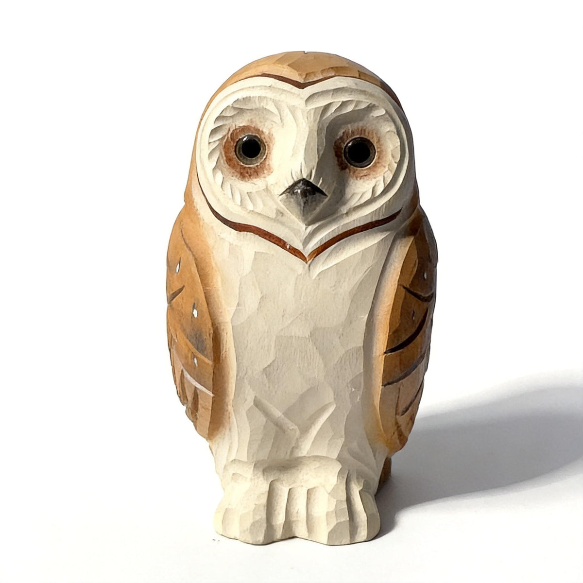 Rustic Wooden Barn Owl Hand Carved Bird Figurine Woodland Decor Unique Owl Lover Gift Hand Painted Wood Animal Statue
