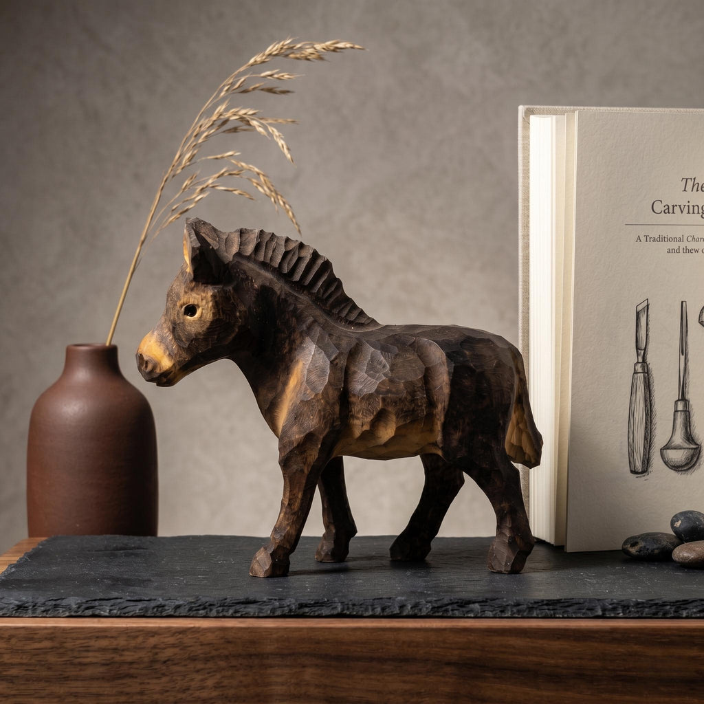 Charming Hand Carved Wooden Foal Figure | Rustic Horse Statuette & Farmhouse Shelf Decor | Sweet Animal Lover Gift for Nursery