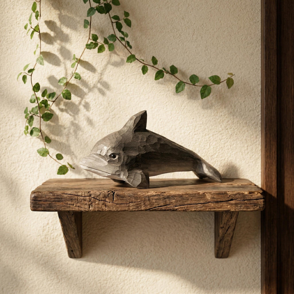 Hand Carved Wooden Dolphin Figurine, Rustic Coastal Decor, Ocean Animal Art Sculpture, Nautical Nursery Decor, Unique Gift for Beach Lover
