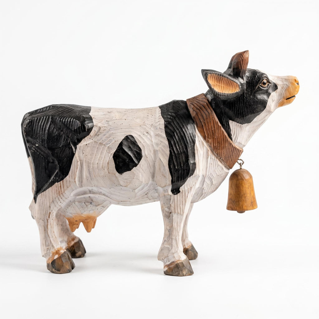 Rustic Wooden Cow Figurine Hand Carved Farmhouse Decor Farm Animal Statue Whimsical Decor Unique Gift for Cow Lover