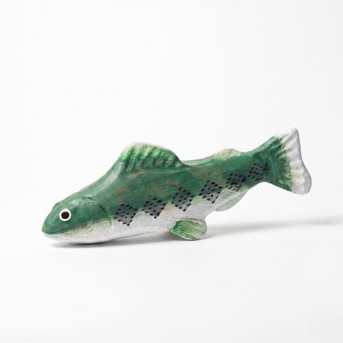 Rustic Hand Carved Wooden Trout Figurine, Green Fish Decor, River Cabin Art, Fly Fishing Gift for Him, Nature Lover Desktop Ornament